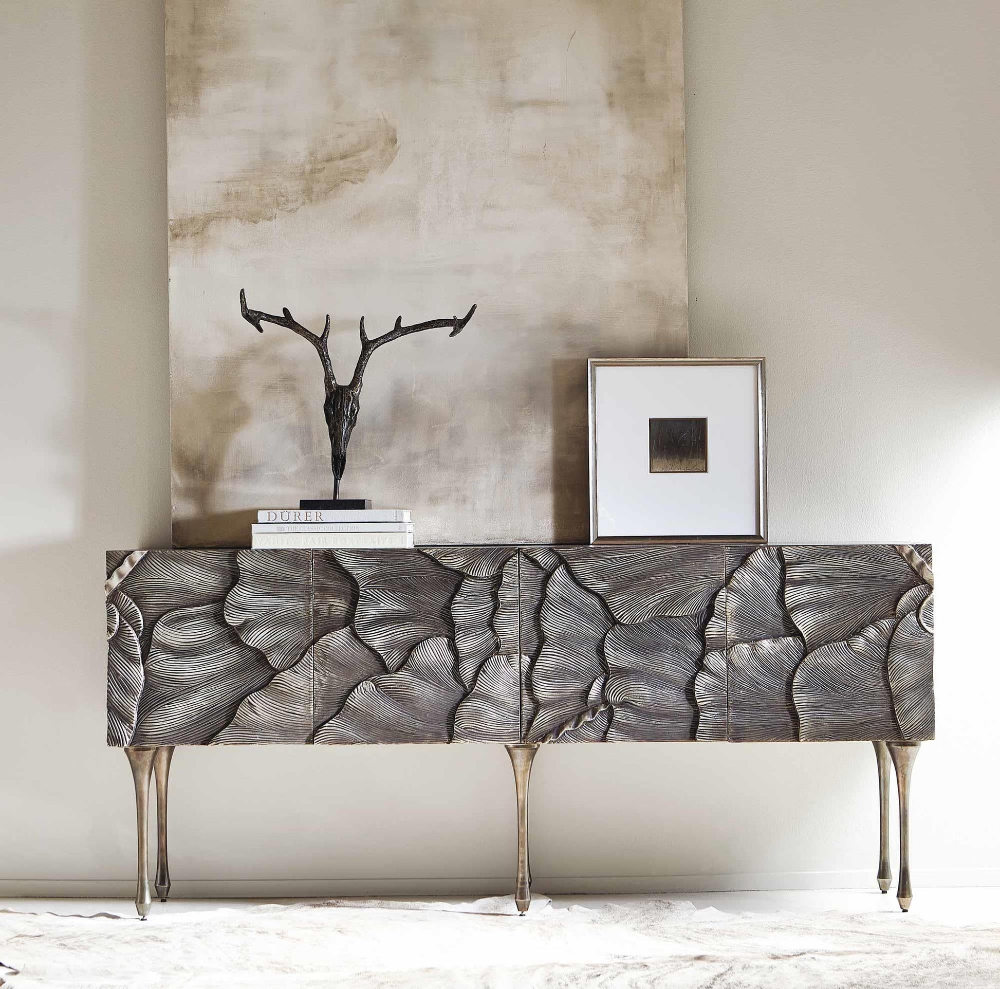 Flora Antique Silver Entertainment Credenza - Ornate Home