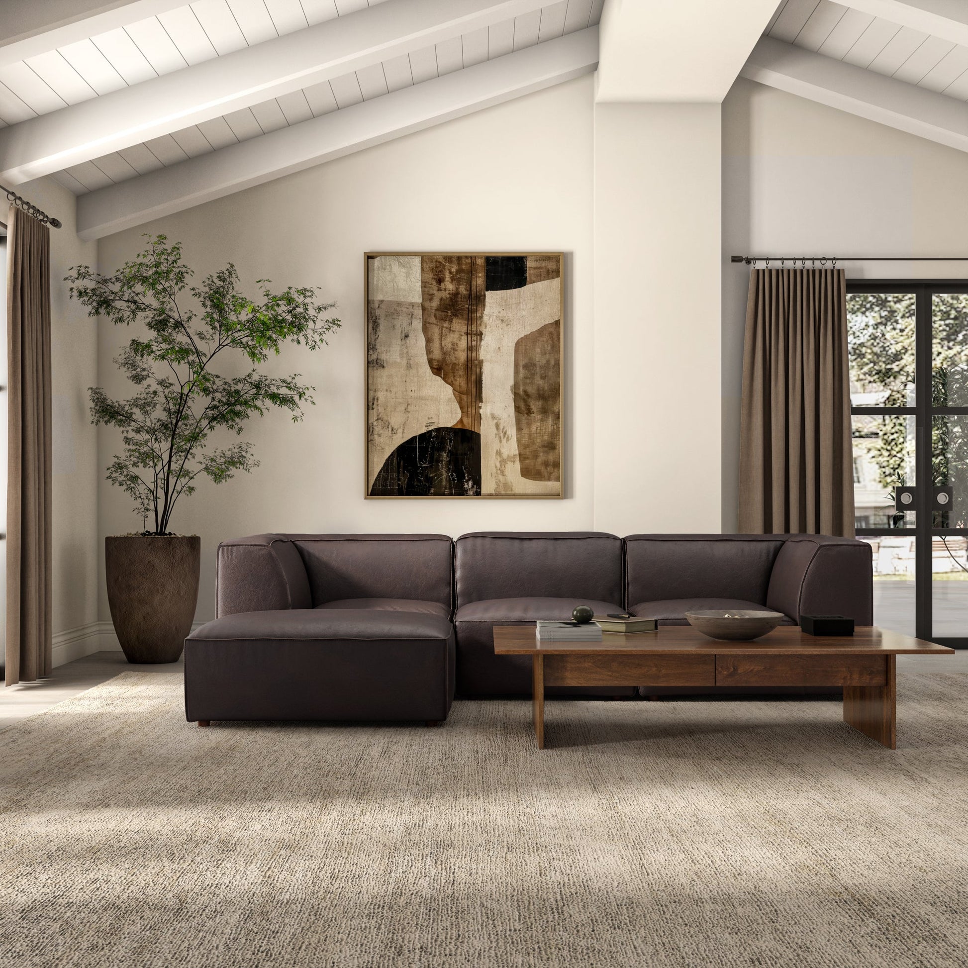 Form Espresso Brown Leather Ottoman - Ornate Home