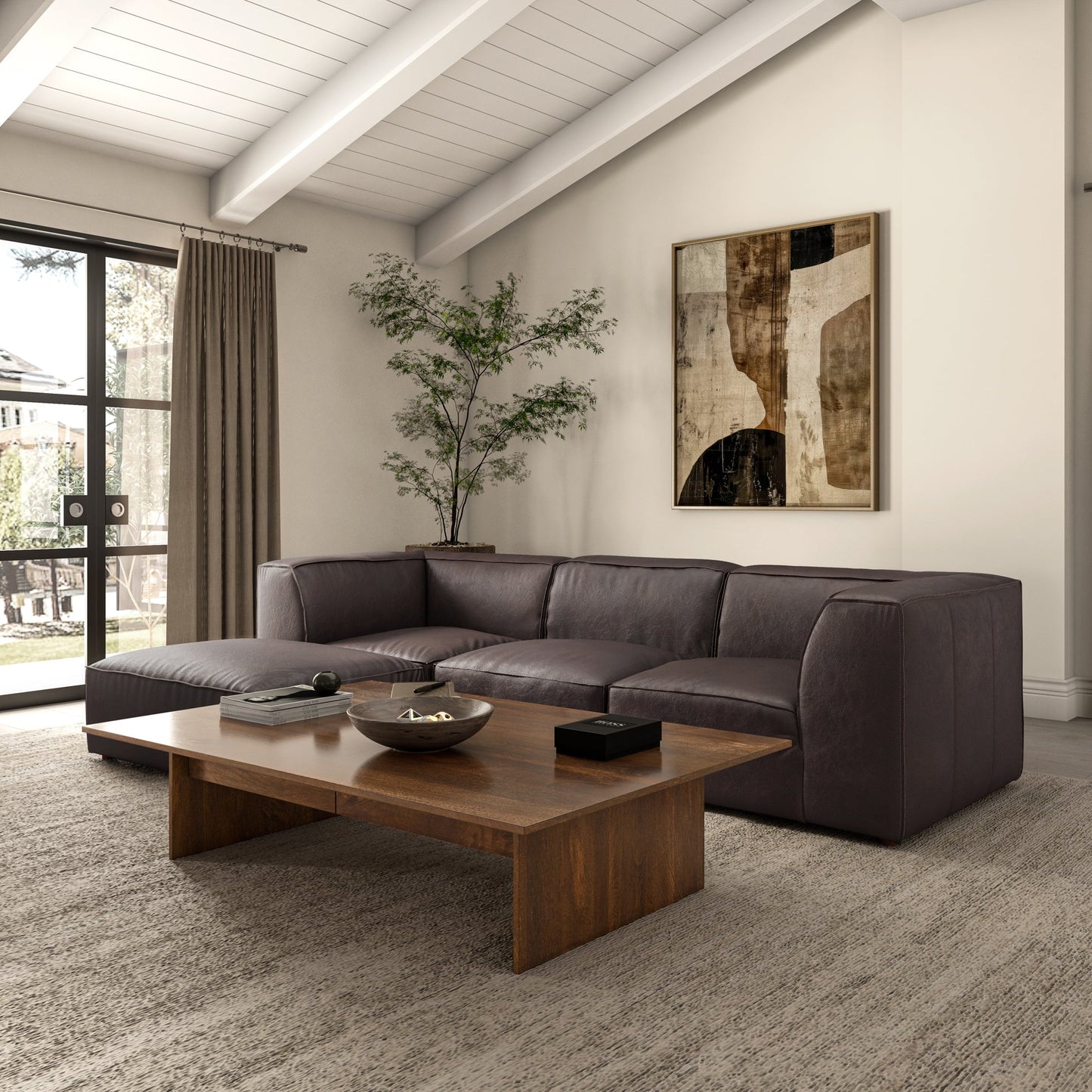 Form Espresso Brown Leather Ottoman - Ornate Home