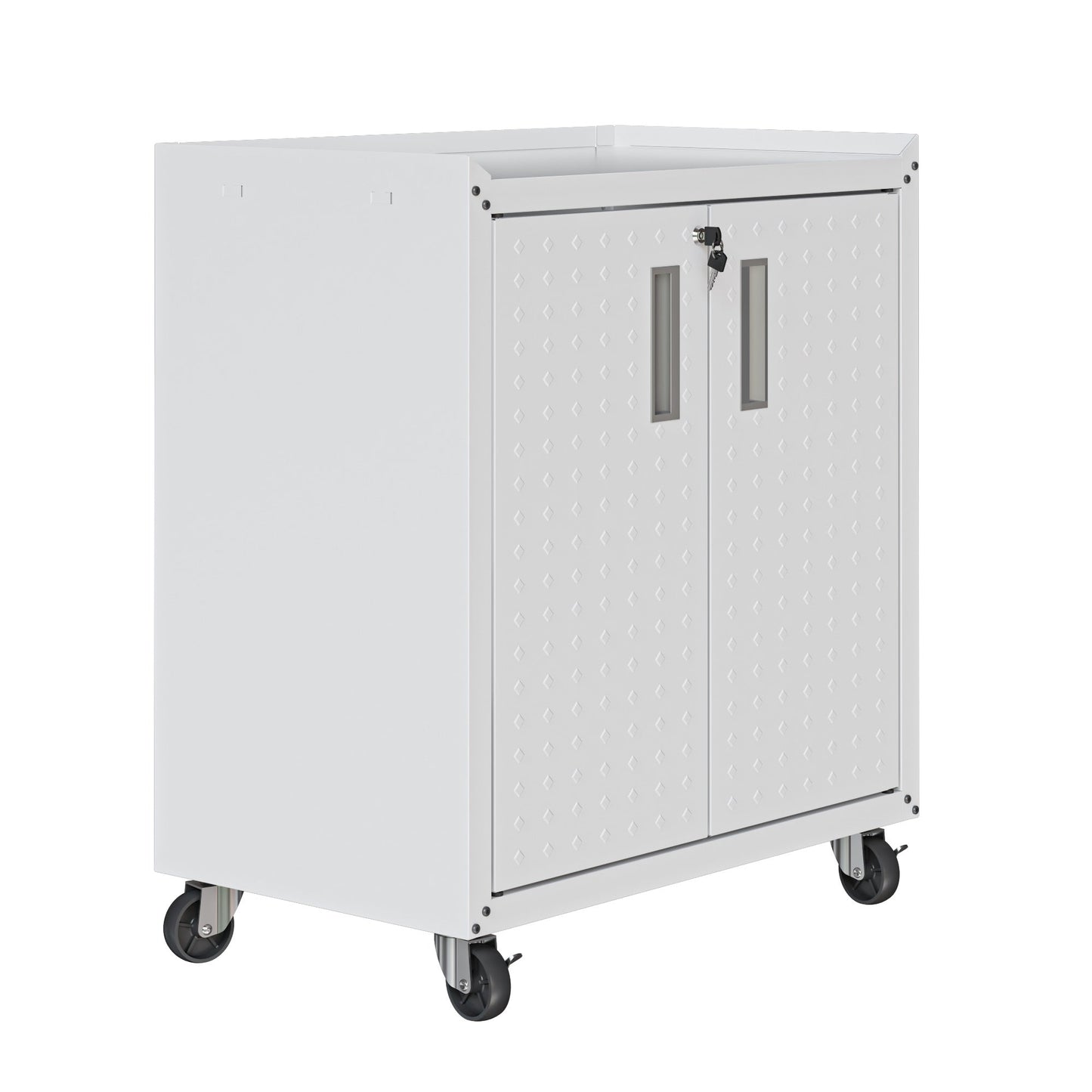 Fortress 31.5" Mobile Garage Cabinet with Shelves in White - Ornate Home