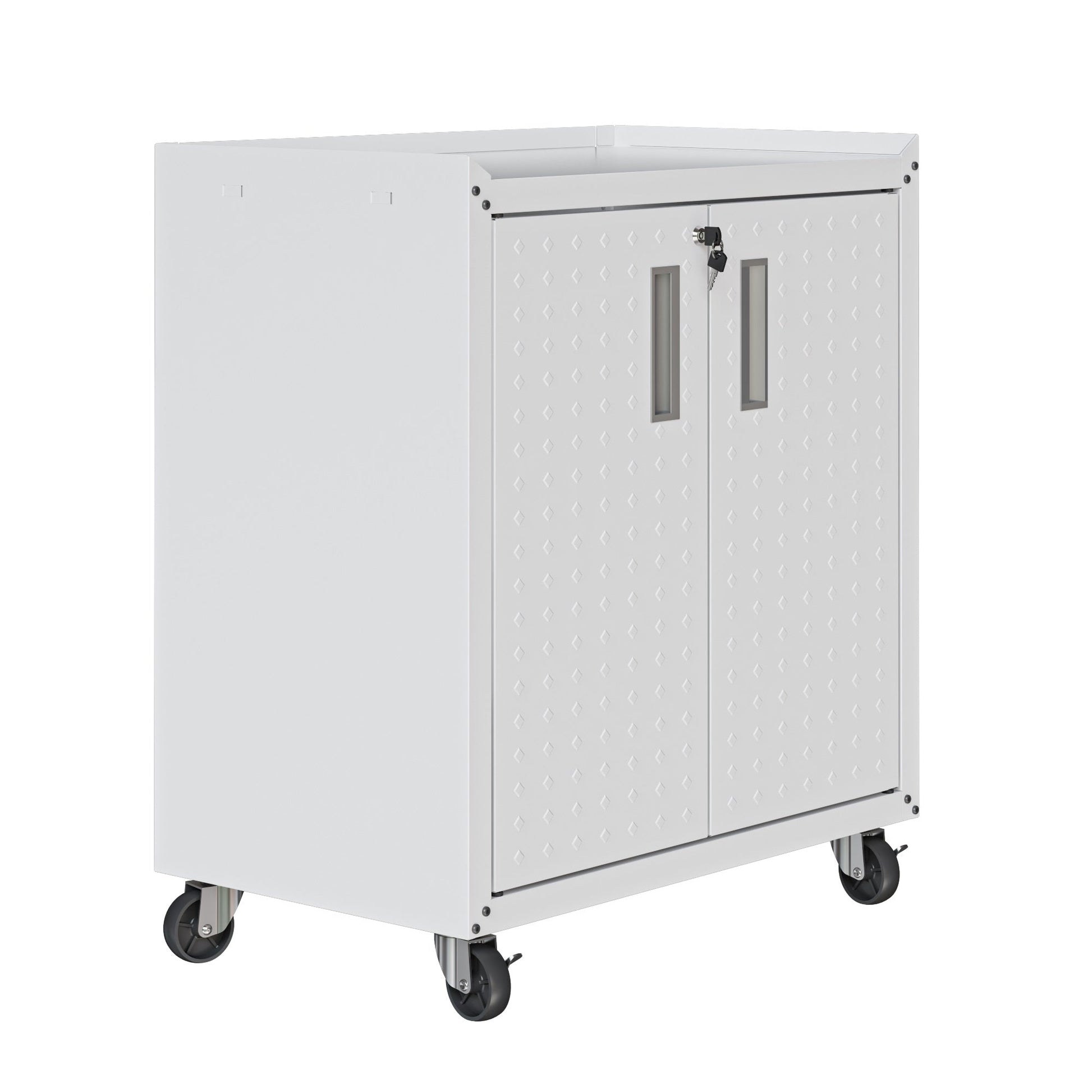 Fortress 31.5" Mobile Garage Cabinet with Shelves in White - Ornate Home