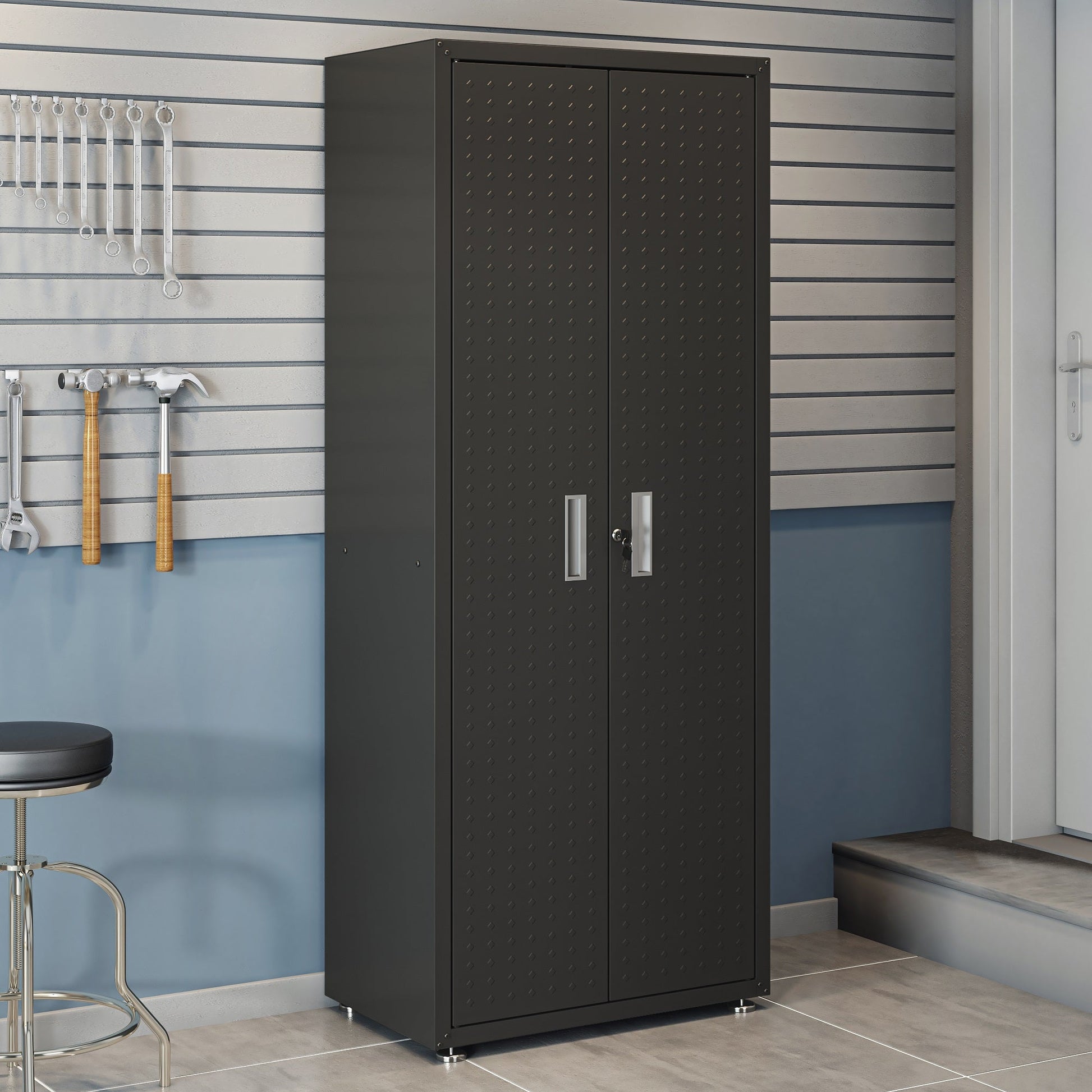 Fortress 74.8" Tall Garage Cabinet in Charcoal Grey - Ornate Home