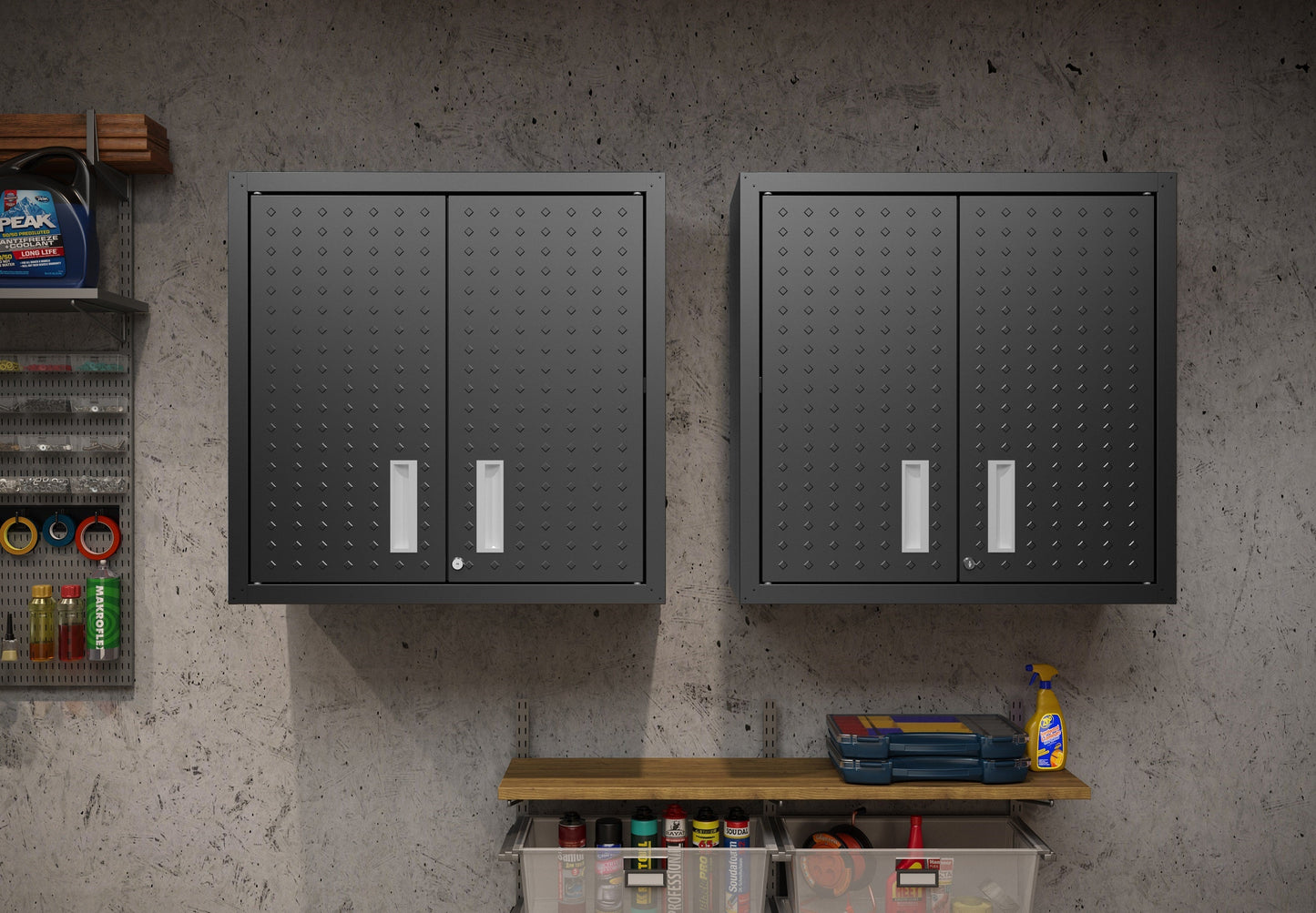 Fortress Floating Garage Cabinet in Charcoal Grey (set of 2) - Ornate Home
