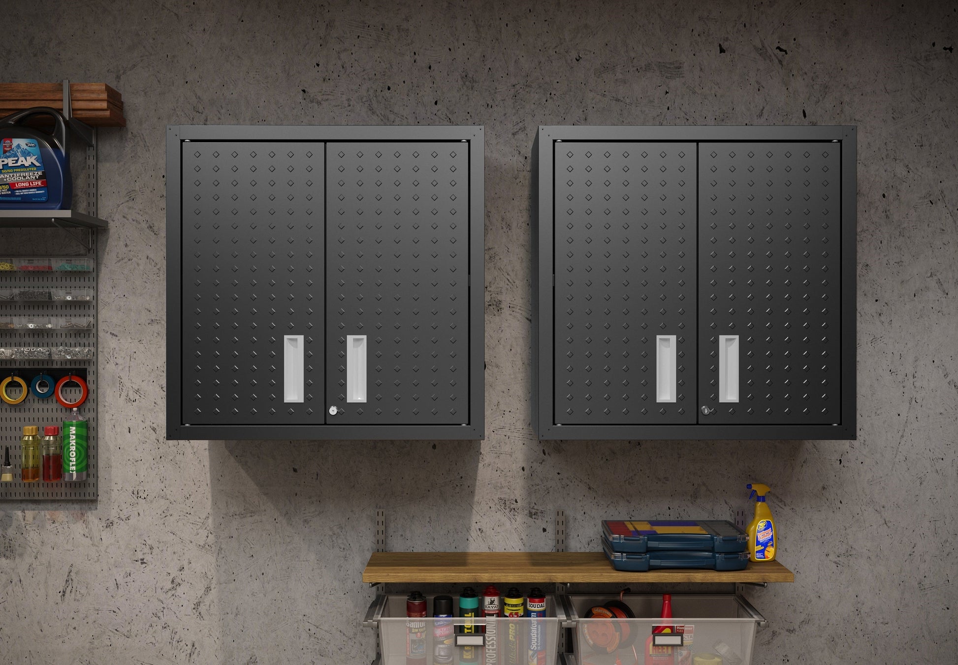 Fortress Floating Garage Cabinet in Charcoal Grey (set of 2) - Ornate Home