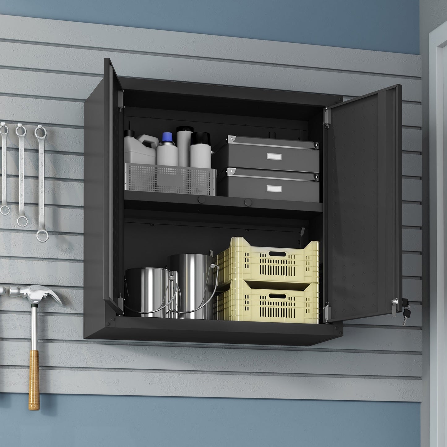 Fortress Floating Garage Cabinet in Charcoal Grey (set of 2) - Ornate Home