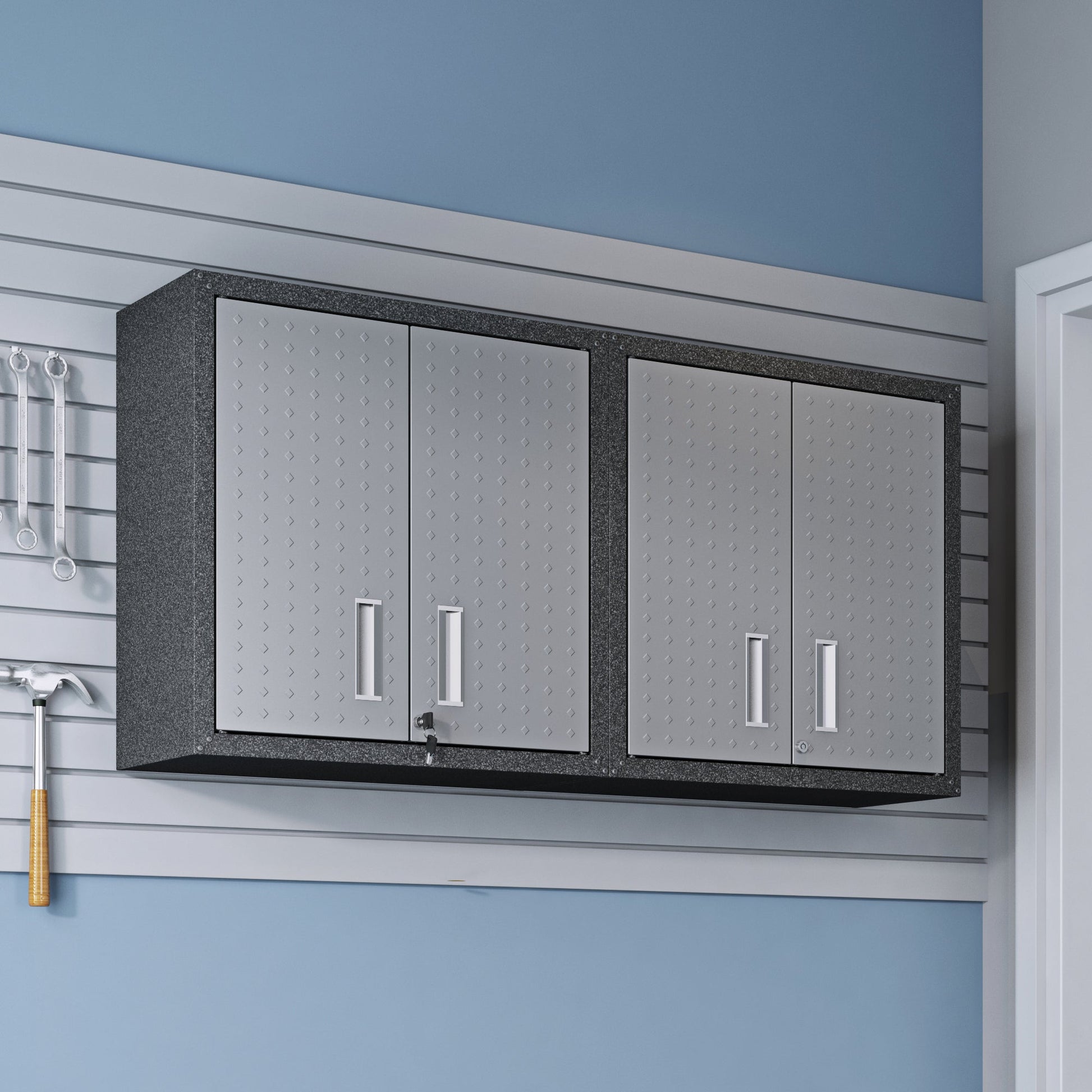Fortress Floating Garage Cabinet in Grey (set of 2) - Ornate Home