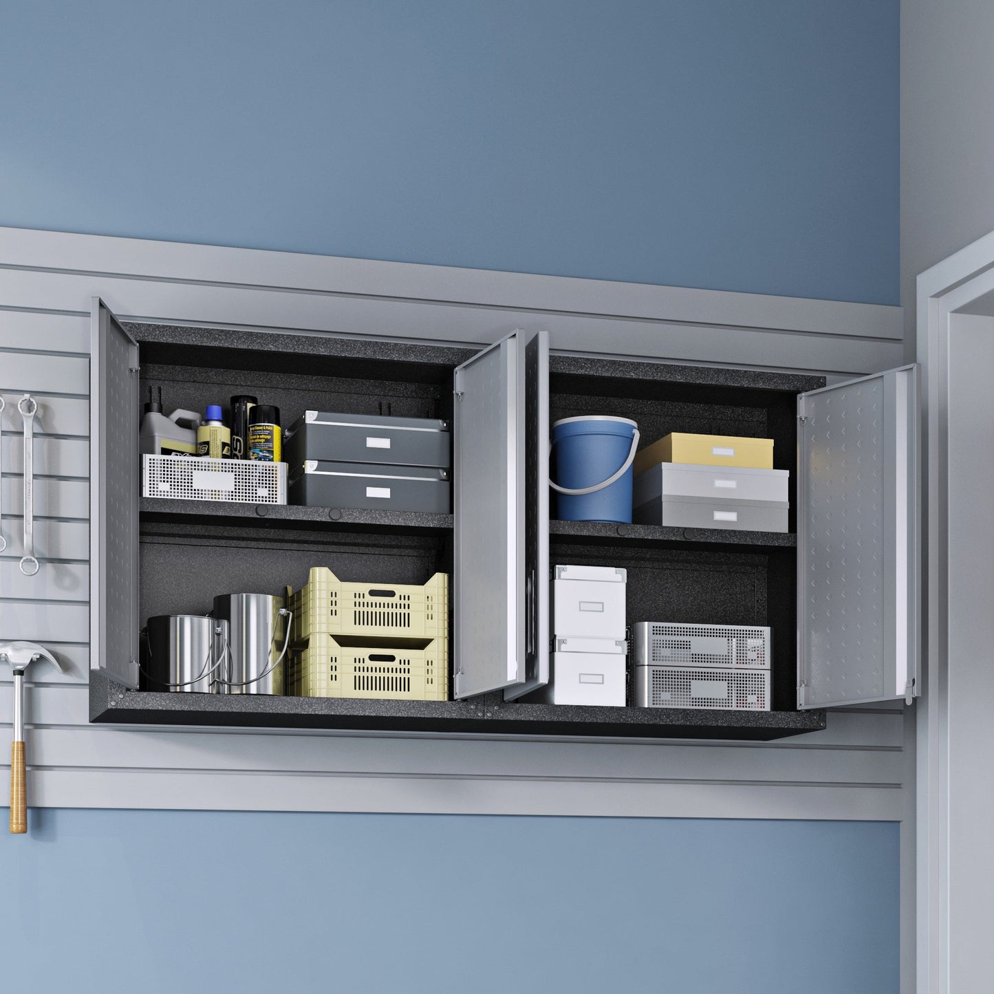 Fortress Floating Garage Cabinet in Grey (set of 2) - Ornate Home
