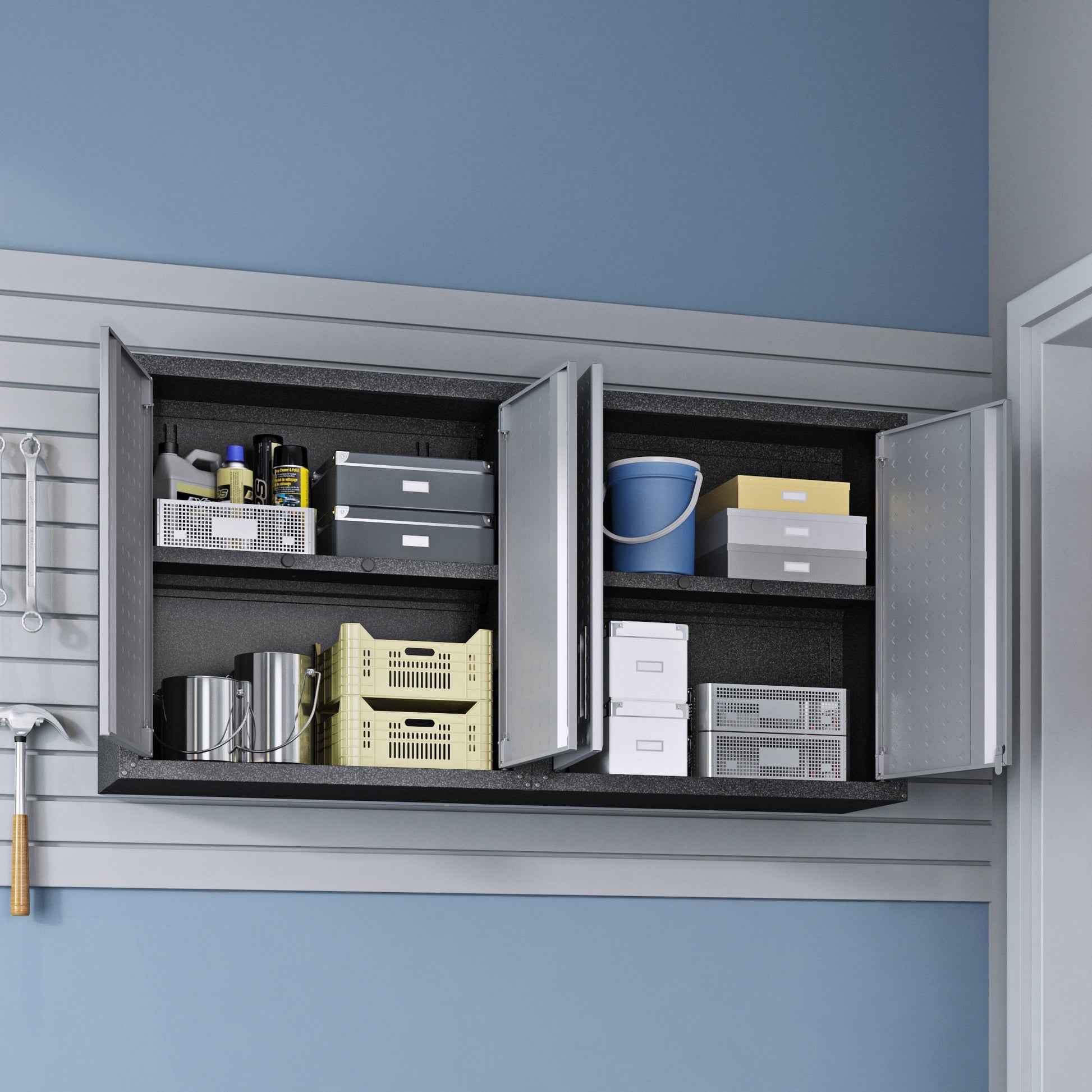 Fortress Floating Garage Cabinet in Grey (set of 2) - Ornate Home