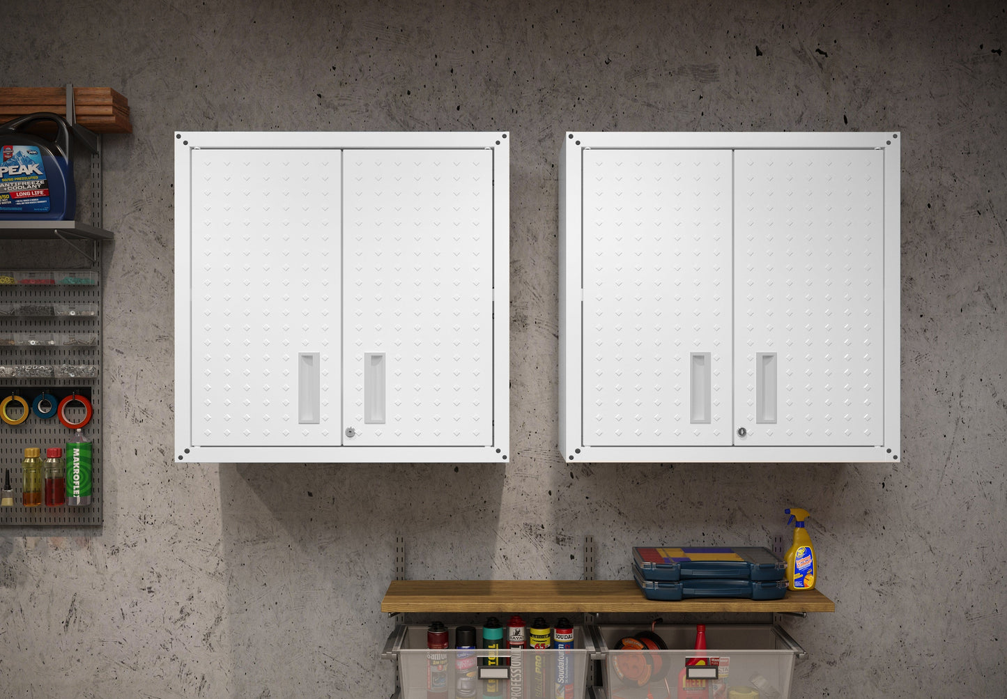 Fortress Floating Garage Cabinet in White (set of 2) - Ornate Home