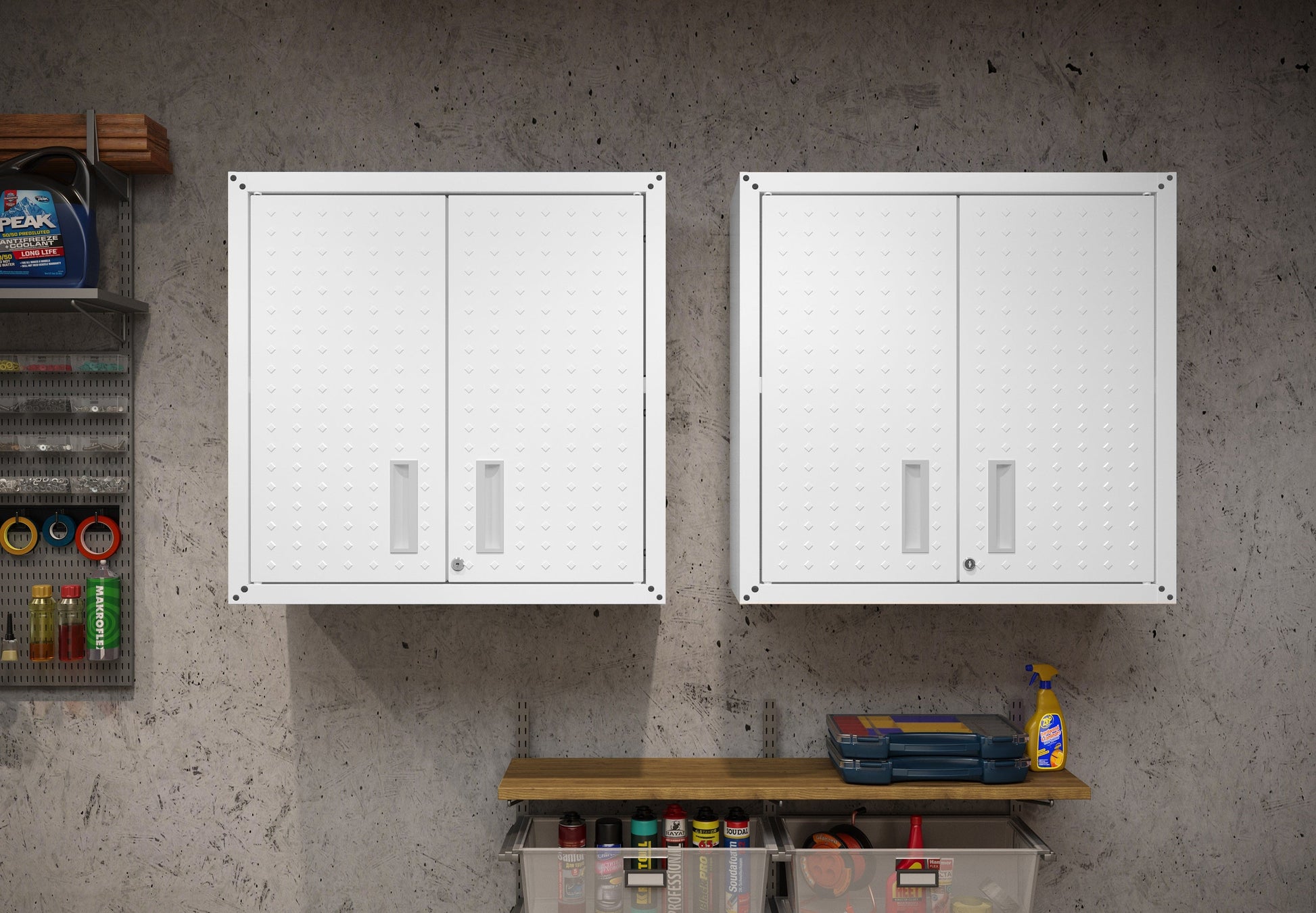 Fortress Floating Garage Cabinet in White (set of 2) - Ornate Home