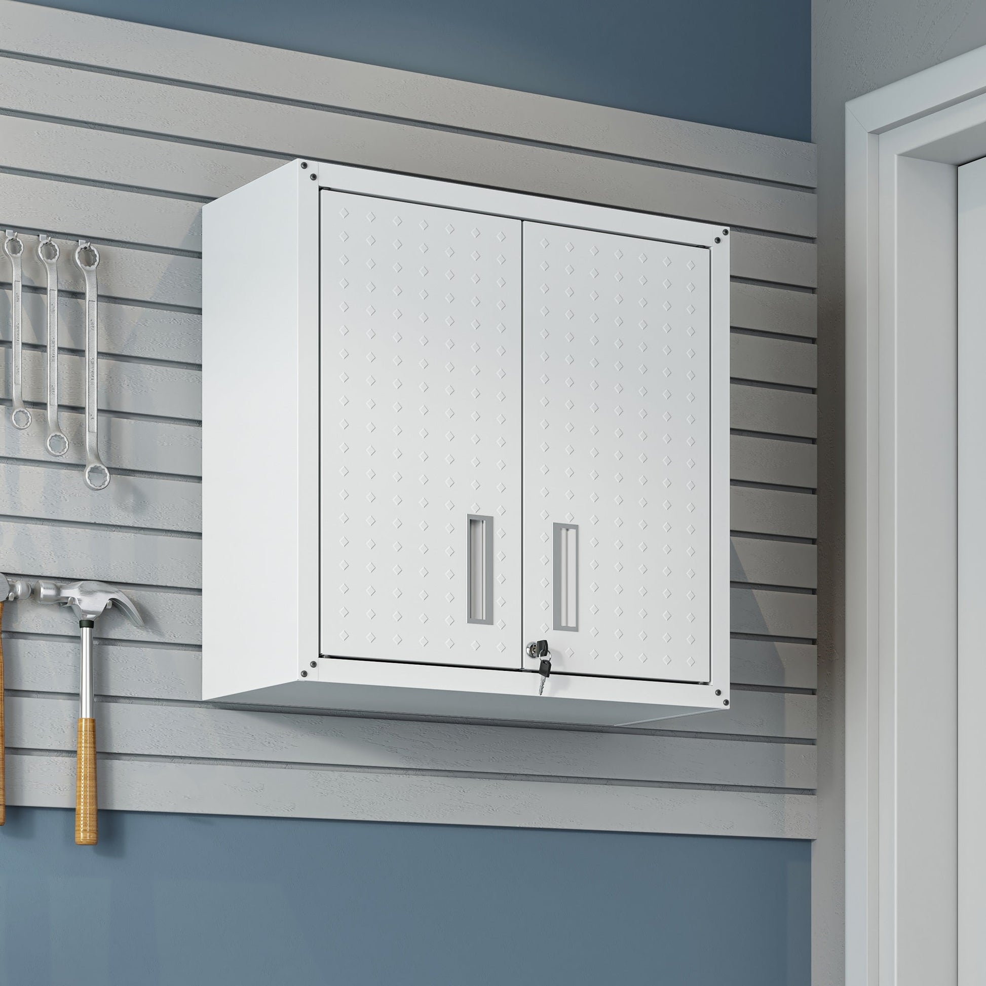 Fortress Floating Garage Cabinet in White (set of 2) - Ornate Home