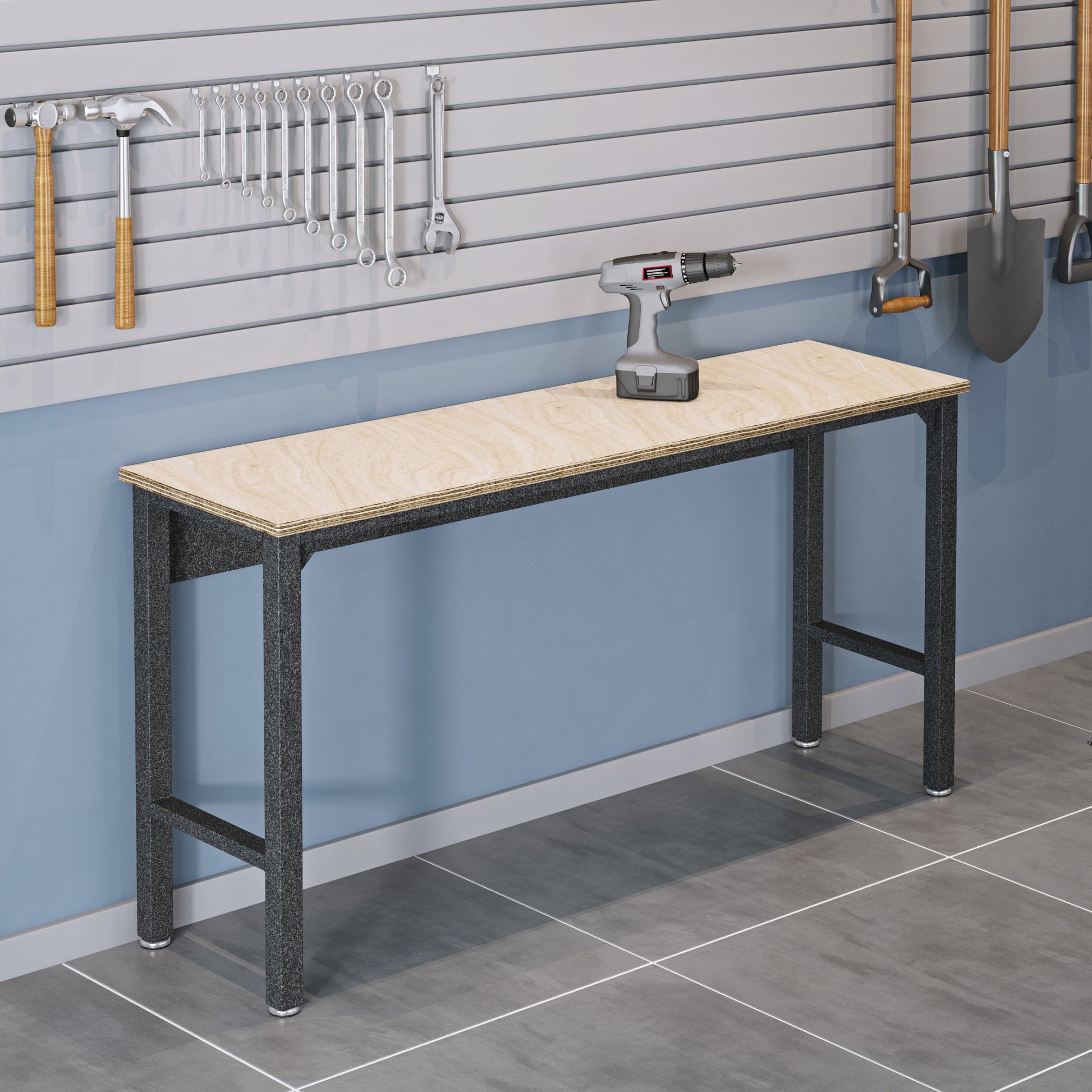 Fortress Garage Table in Natural Wood in Steel - Ornate Home