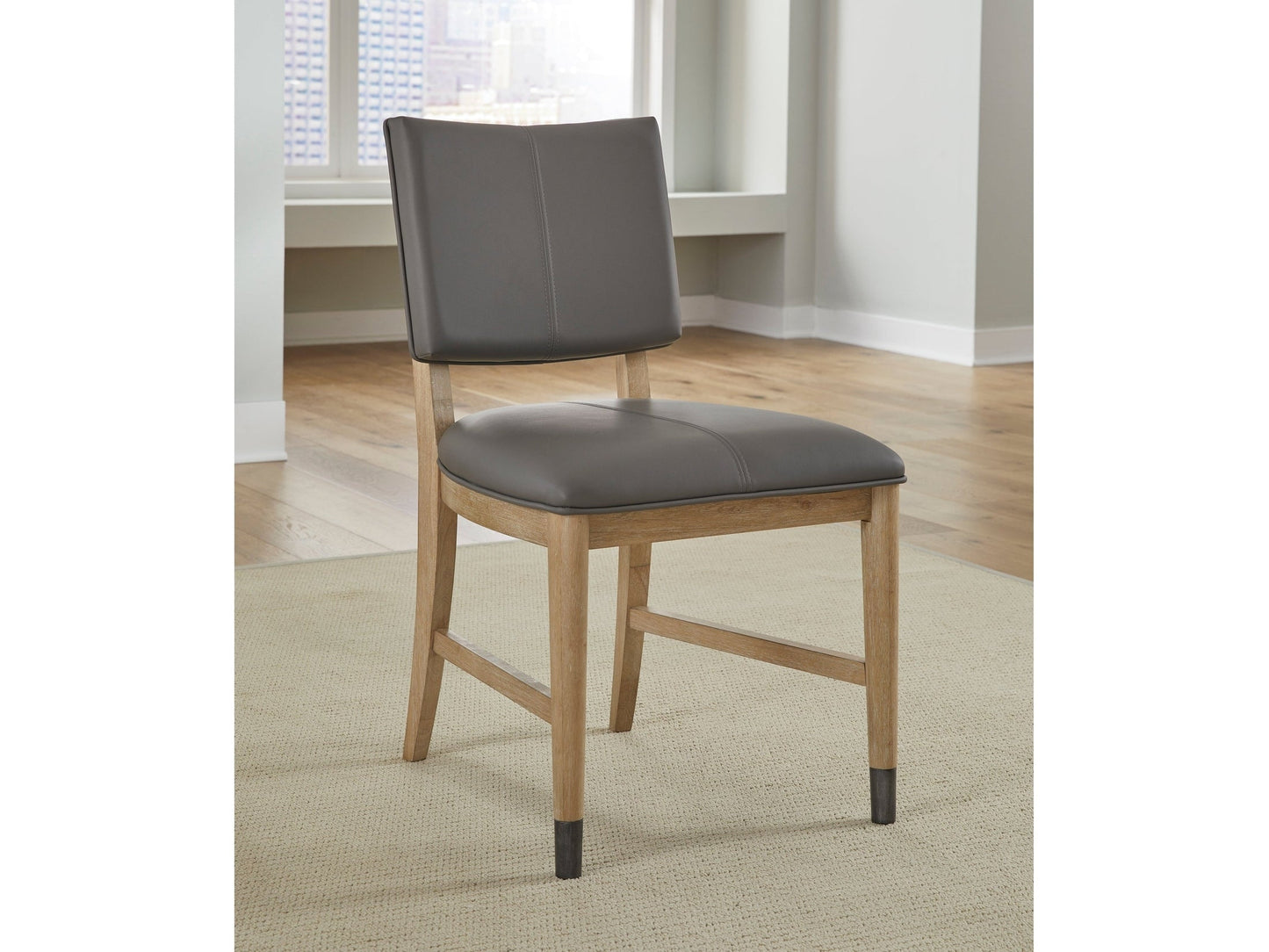 Franklin Dining Chair in Au Natural and Gray Leather (Set of 2) - Ornate Home