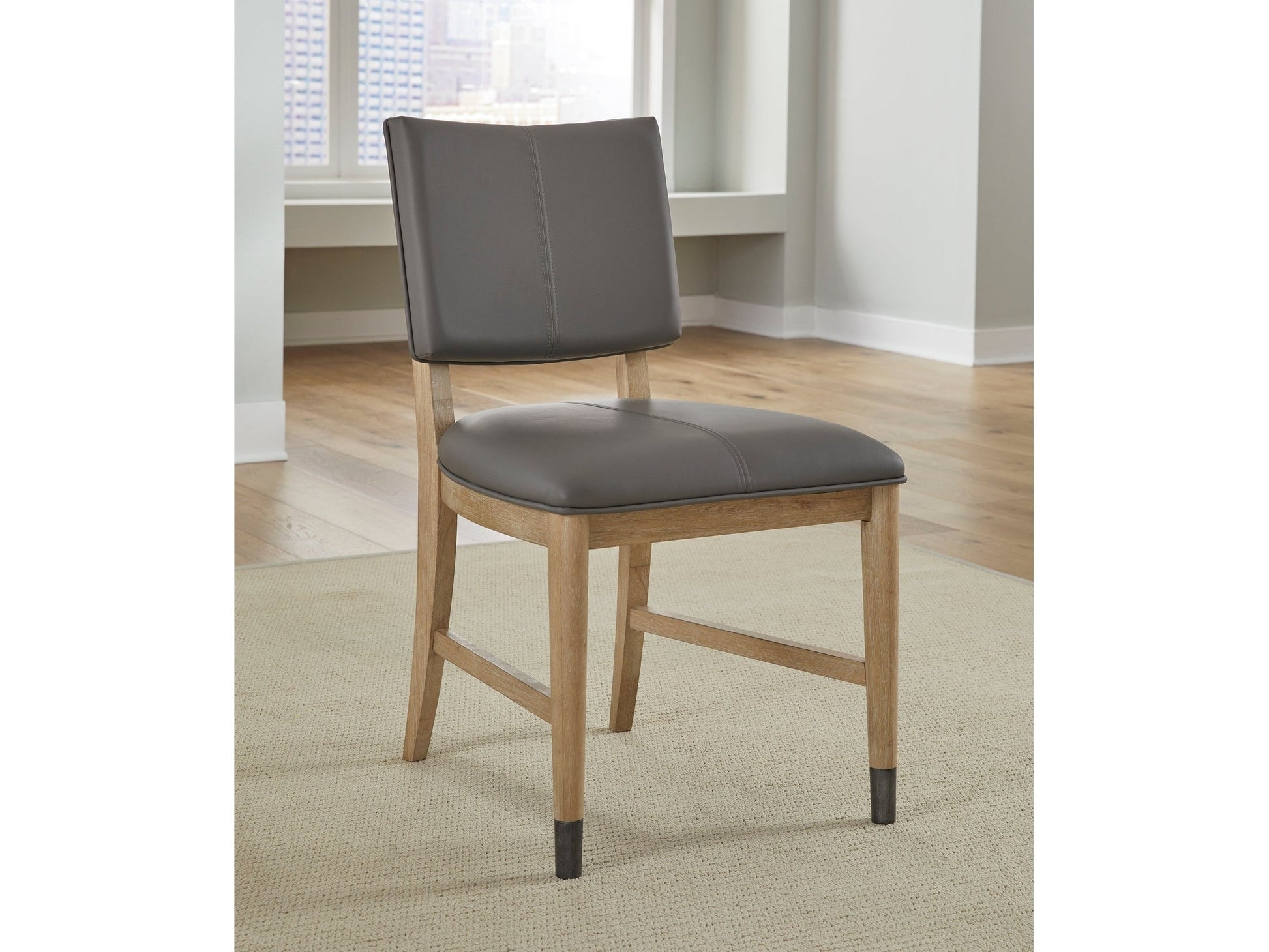 Franklin Dining Chair in Au Natural and Gray Leather (Set of 2) - Ornate Home