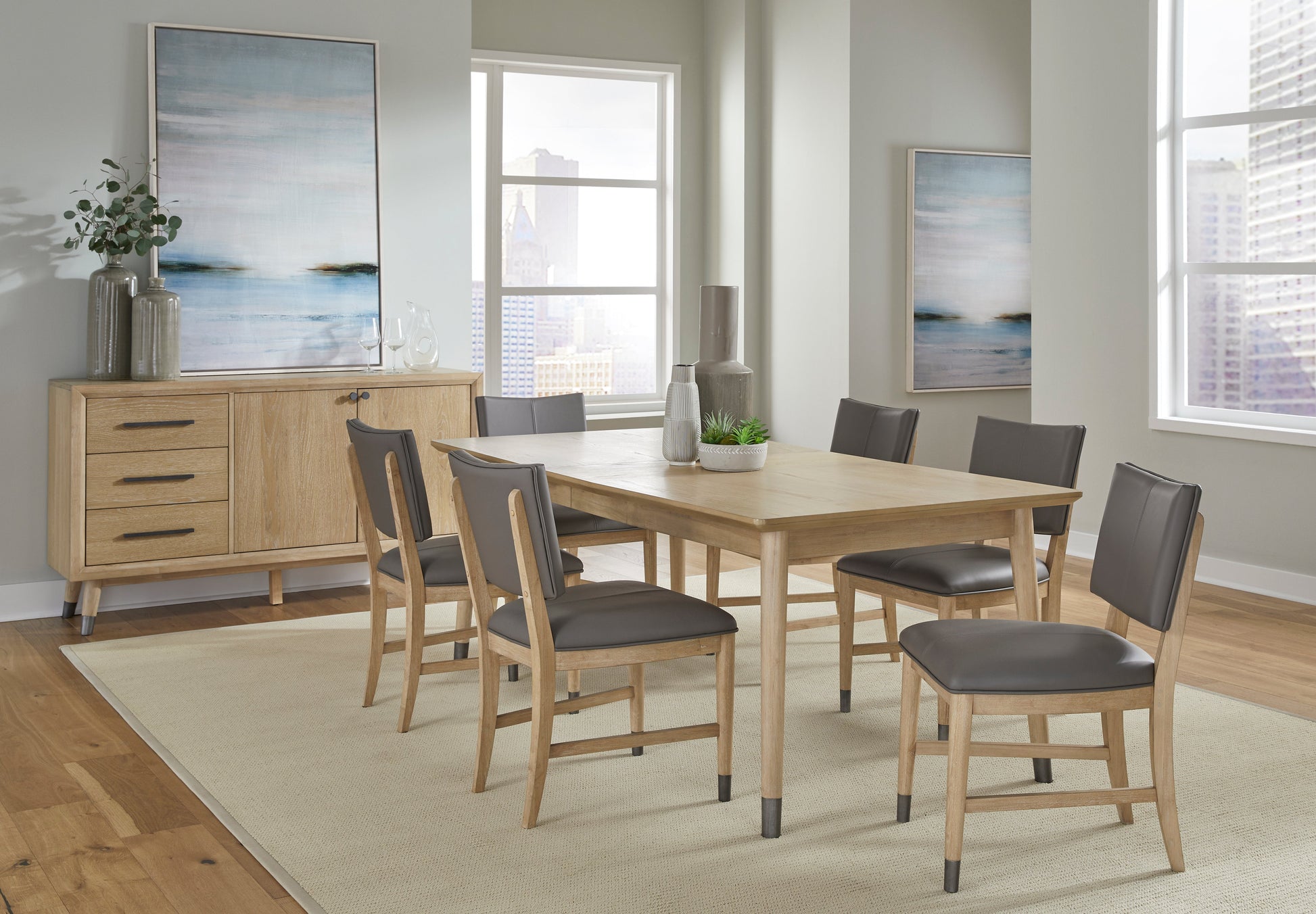 Franklin Dining Chair in Au Natural and Gray Leather (Set of 2) - Ornate Home