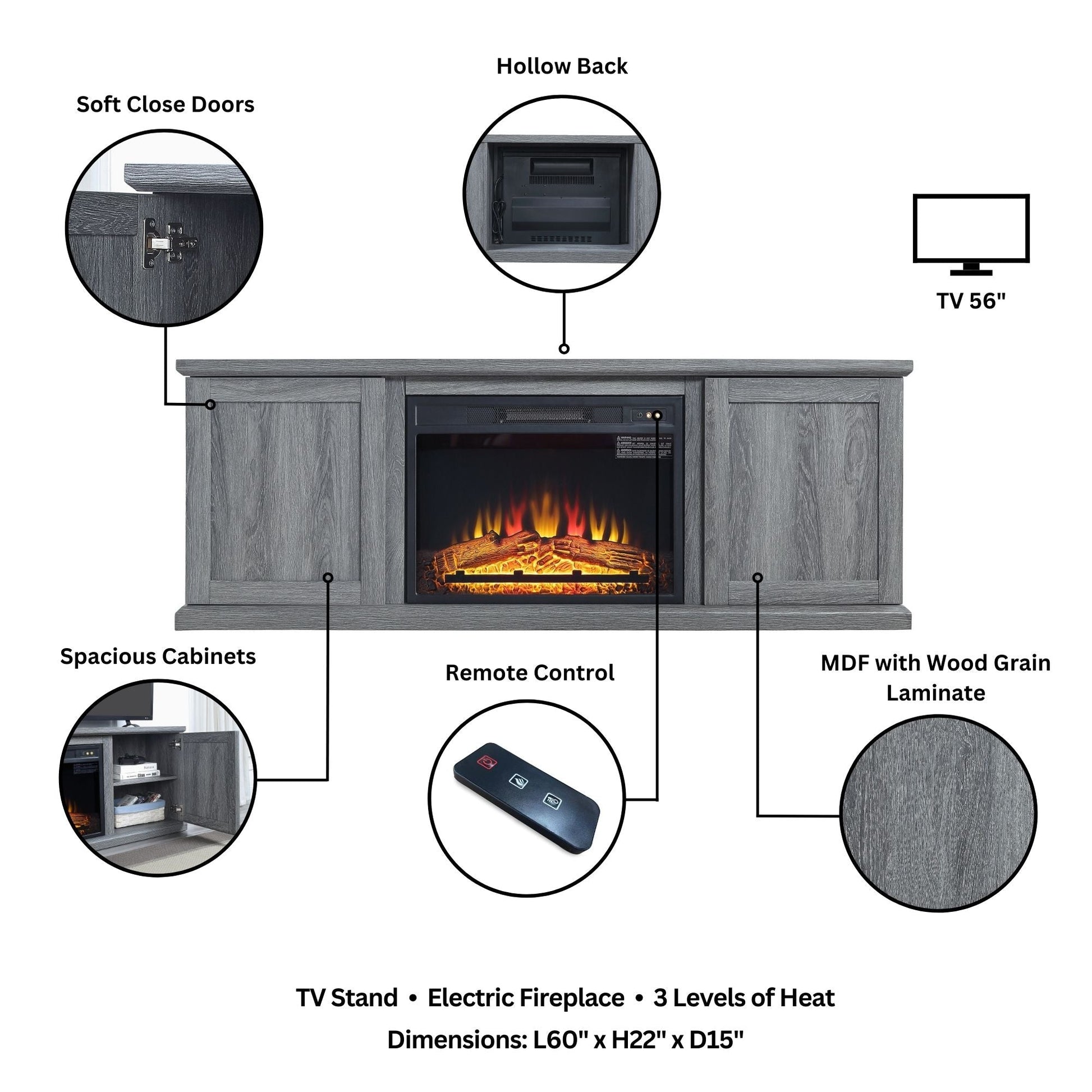 Franklin Fireplace in Grey - Ornate Home