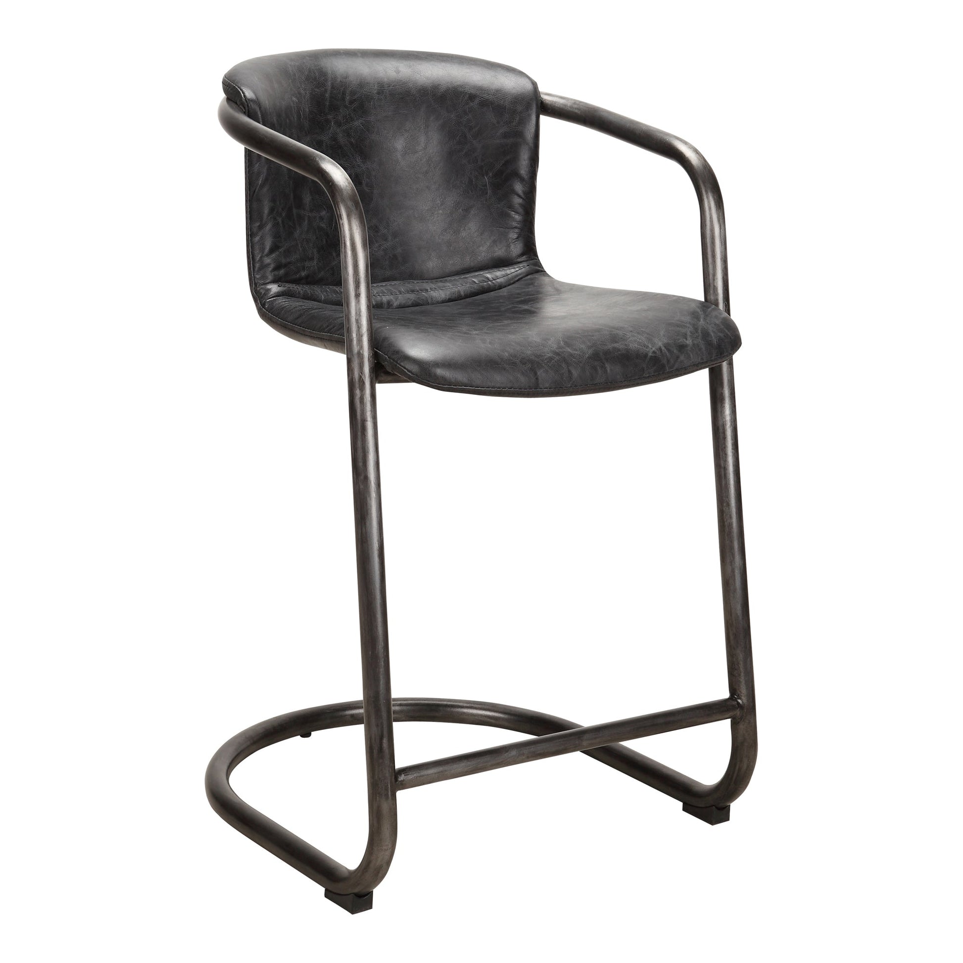 Freeman Onyx Black Leather Counter Stool (Set of 2) - Ornate Home