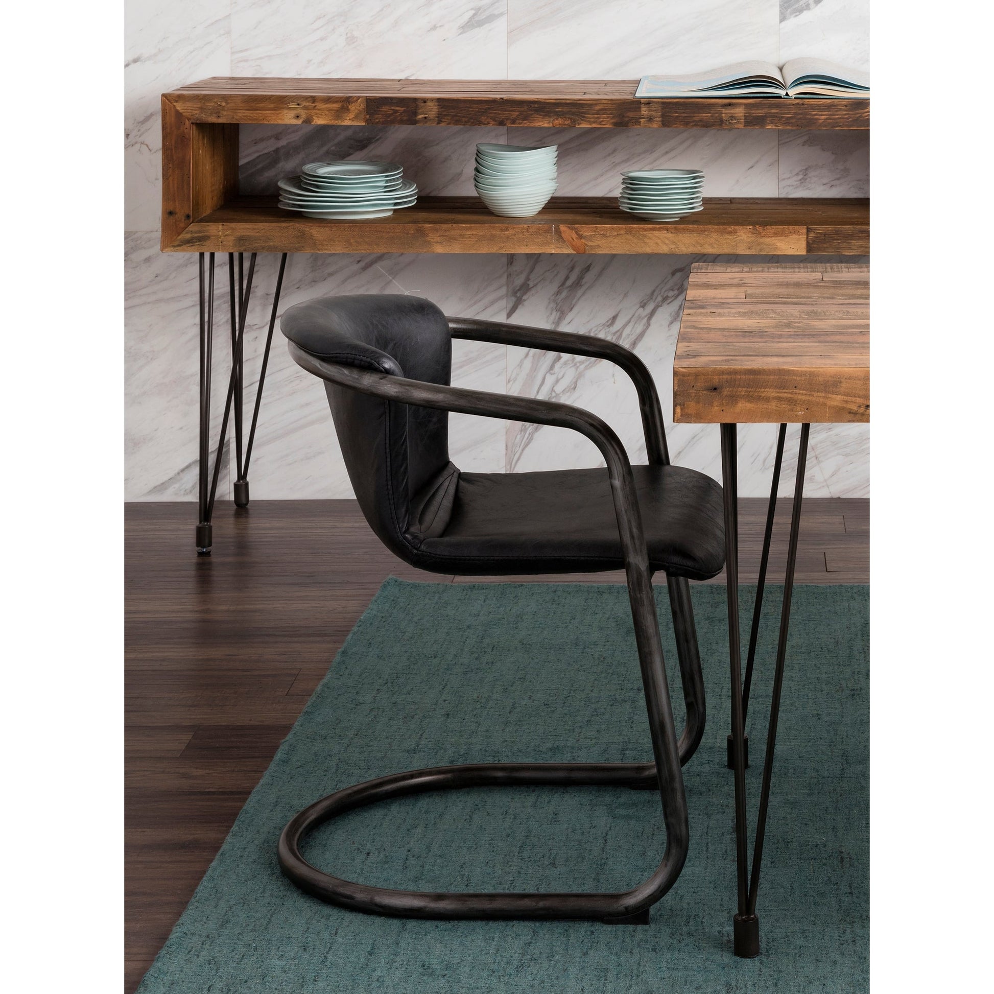 Freeman Onyx Black Leather Dining Chair (Set of 2) - Ornate Home