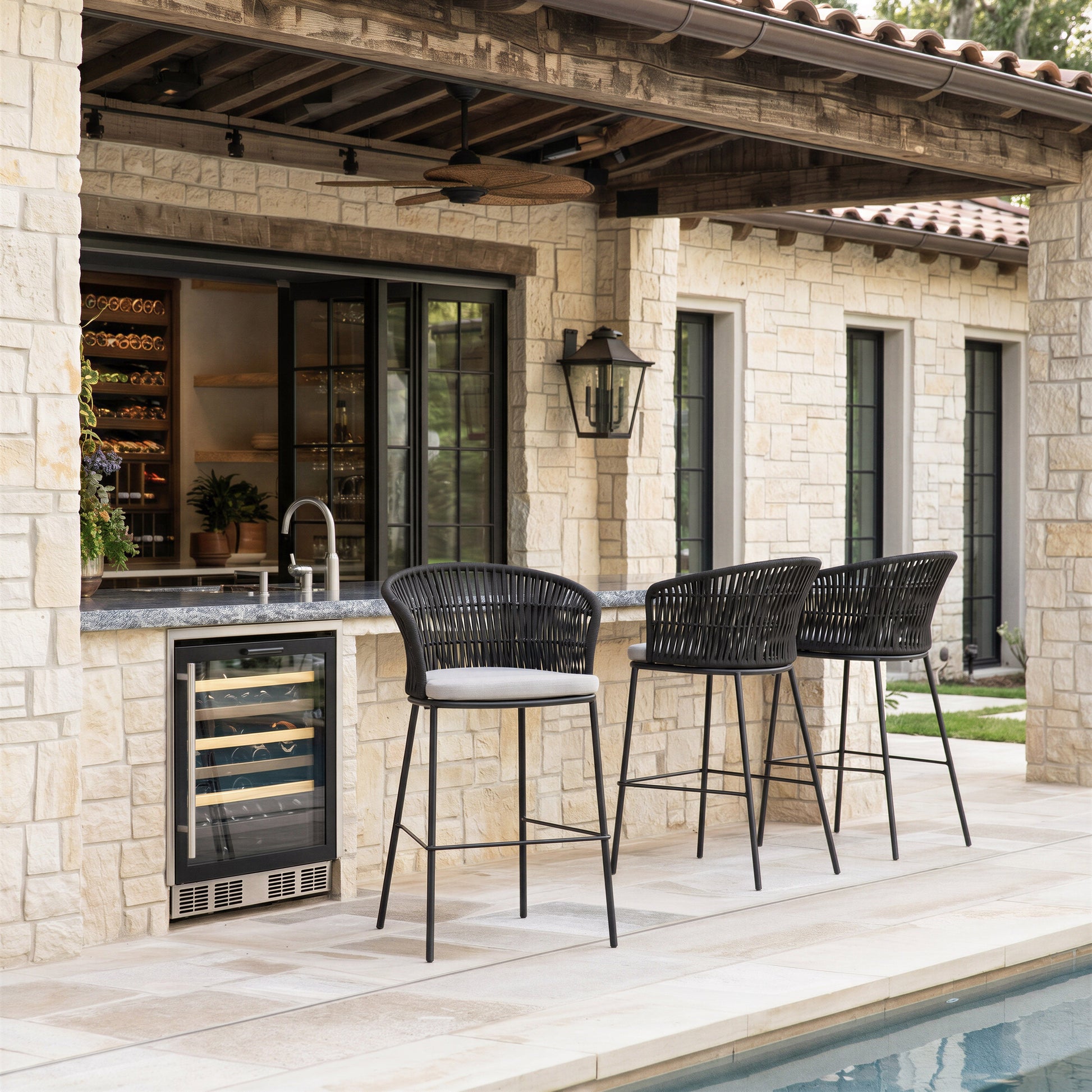 Freycinet Black Outdoor Barstool (Set of 2) - Ornate Home