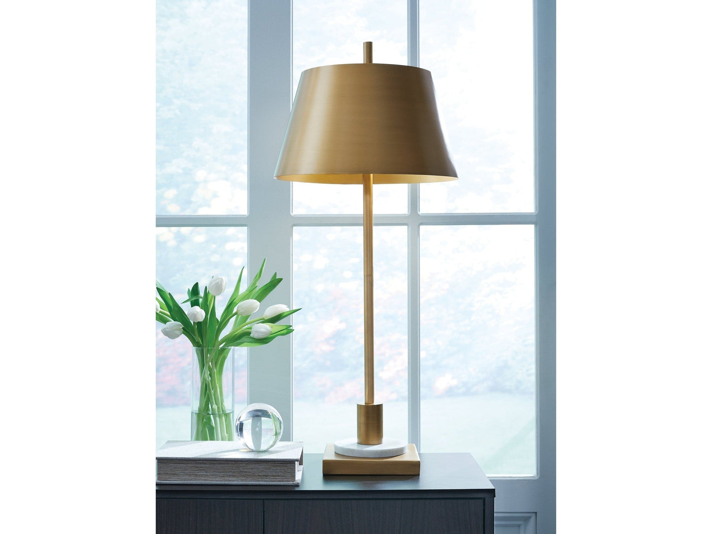 Fritzburn Gold Finish/White Table Lamp- Viva Furn