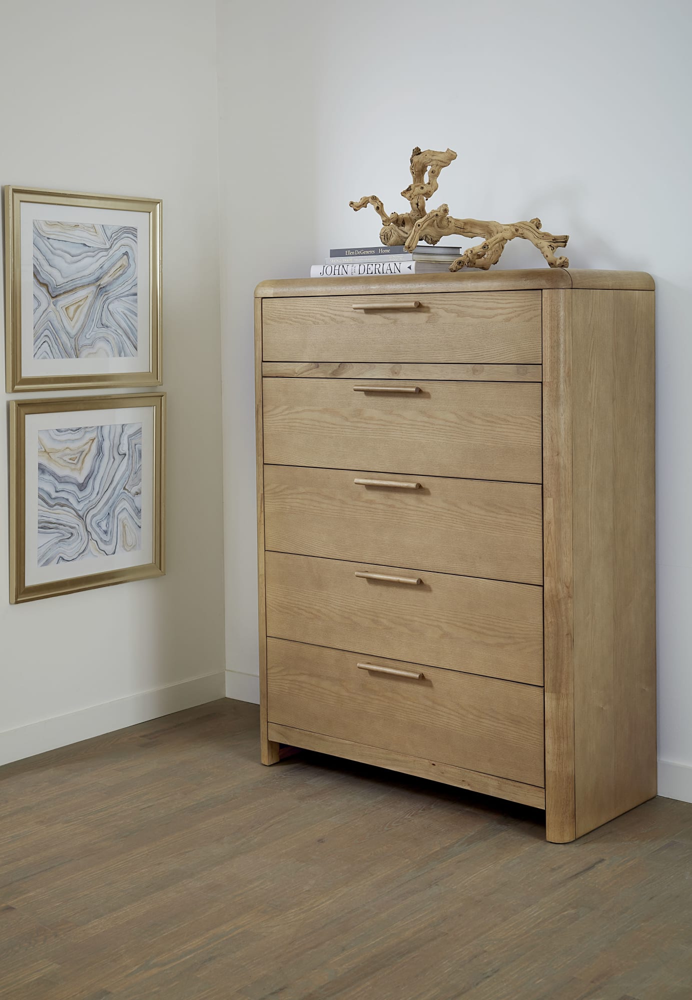 Furano Ginger Five Drawer Ash Wood Chest - Ornate Home