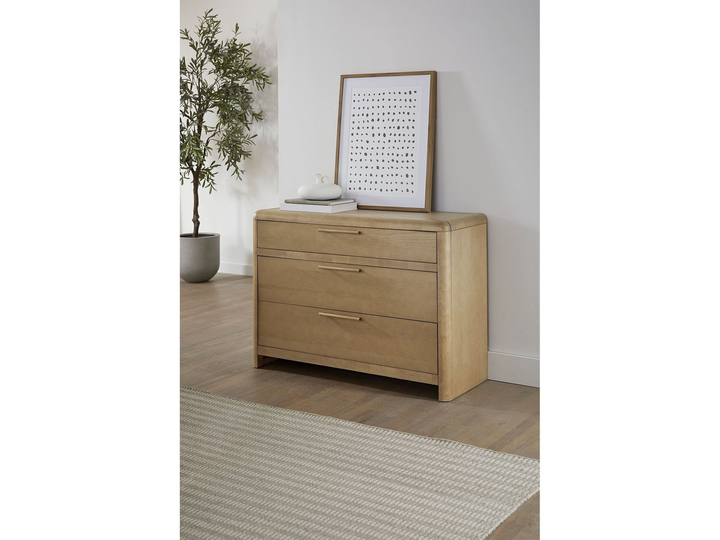 Furano Three Drawer Ash Wood Bachelor Chest in Ginger - Ornate Home