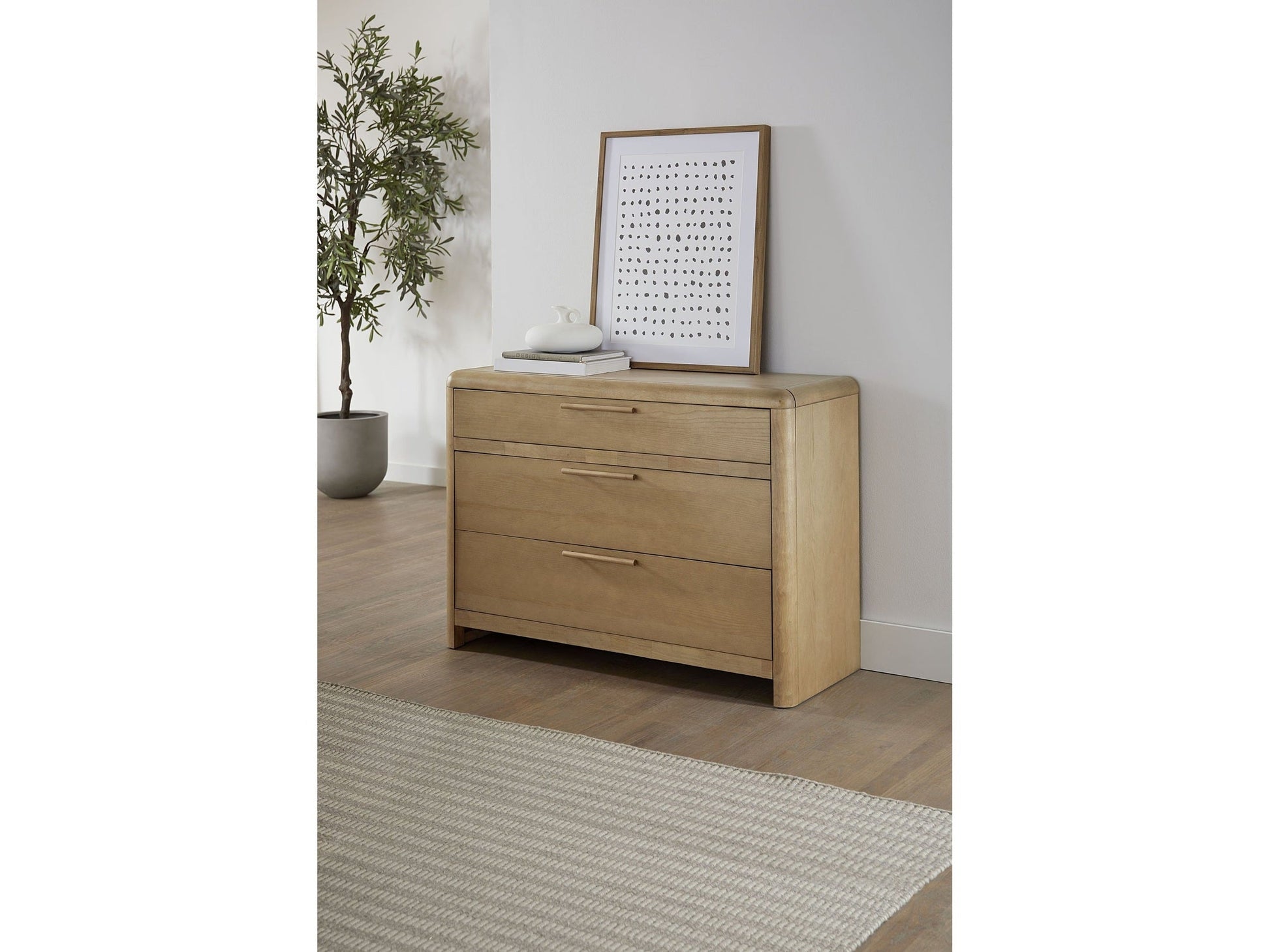 Furano Three Drawer Ash Wood Bachelor Chest in Ginger - Ornate Home