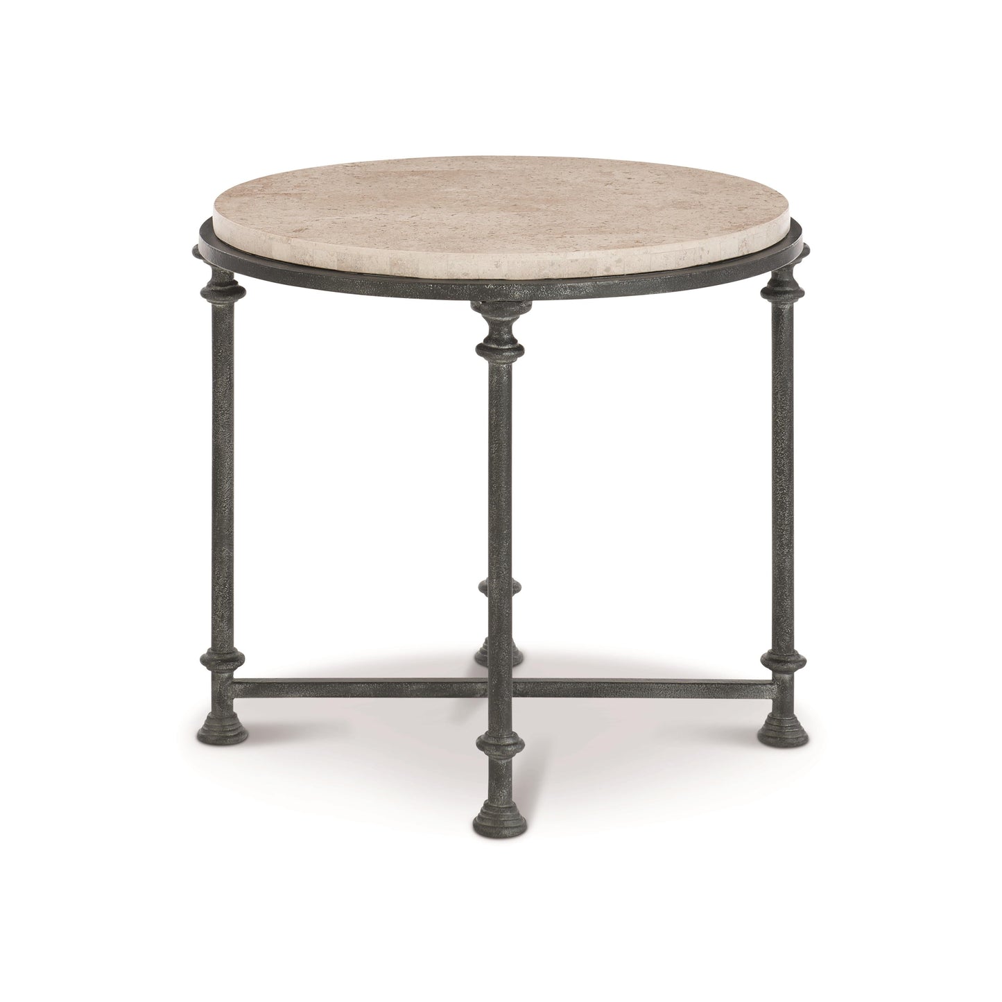 Galesbury Raund Cream Travertine/Antique Silver Side Table - Ornate Home