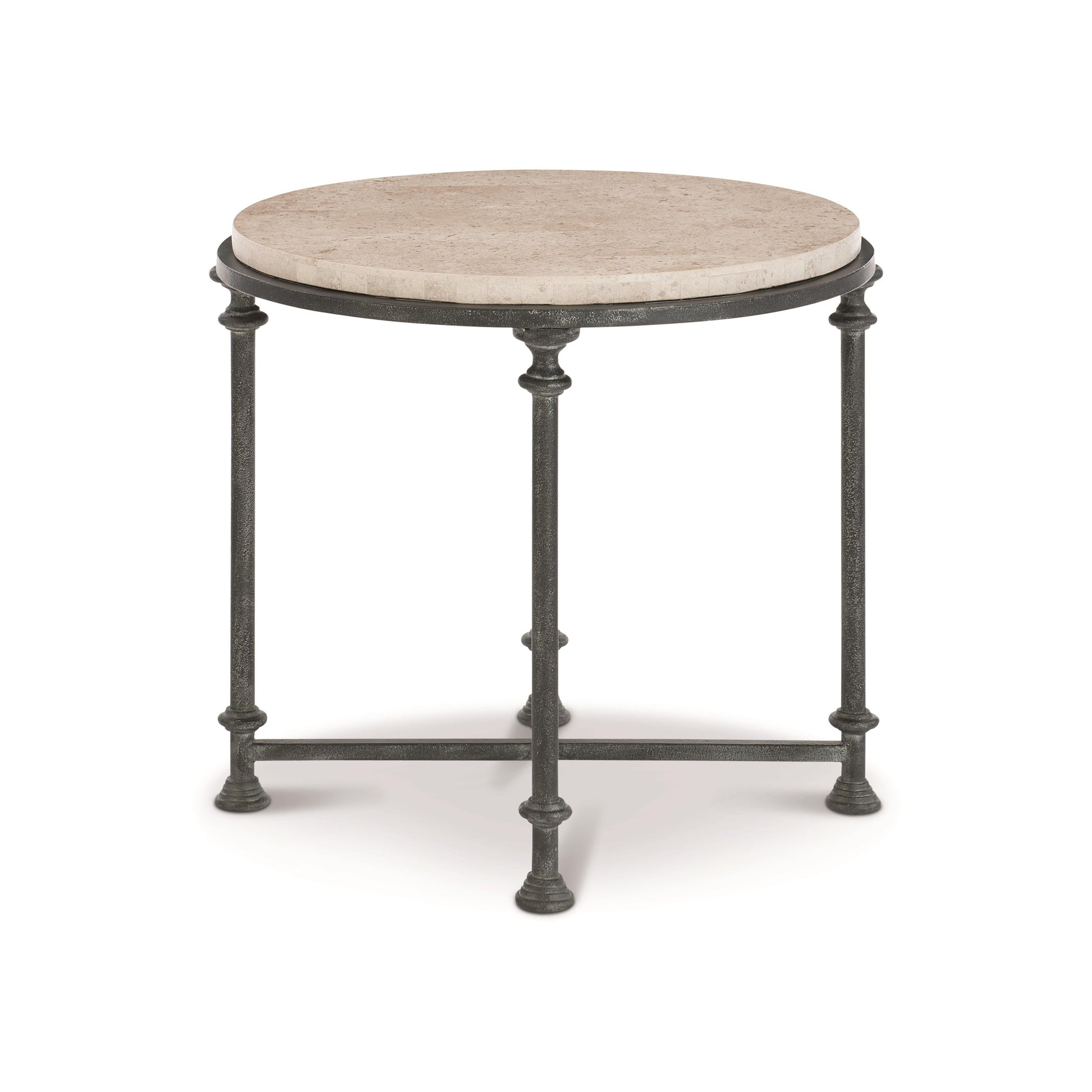 Galesbury Raund Cream Travertine/Antique Silver Side Table - Ornate Home