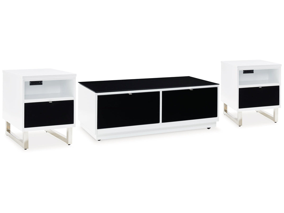 Gardoni White/Black Coffee Table and 2 Chairside End Tables - Ornate Home