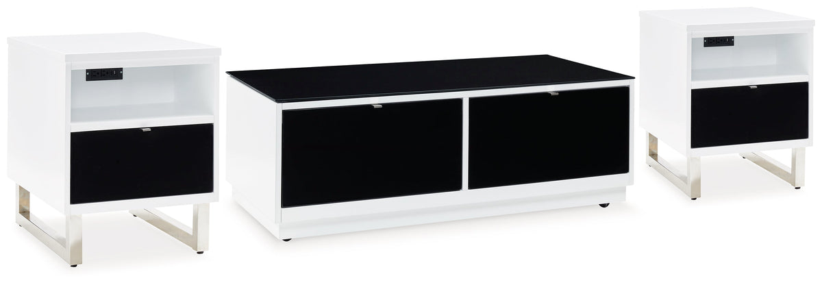 Gardoni White/Black Coffee Table and 2 Chairside End Tables - Ornate Home