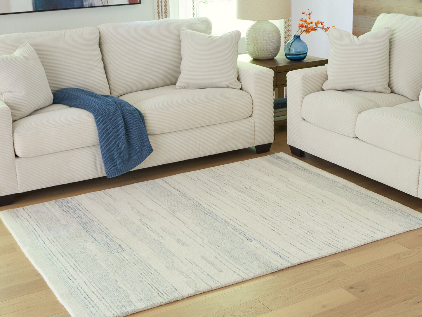 Genemost Ivory/Blue Medium Rug- Viva Furn
