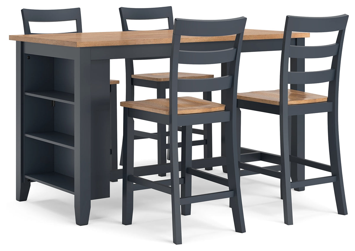 Gesthaven Natural/Blue Counter Height Dining Table and 4 Barstools - Ornate Home