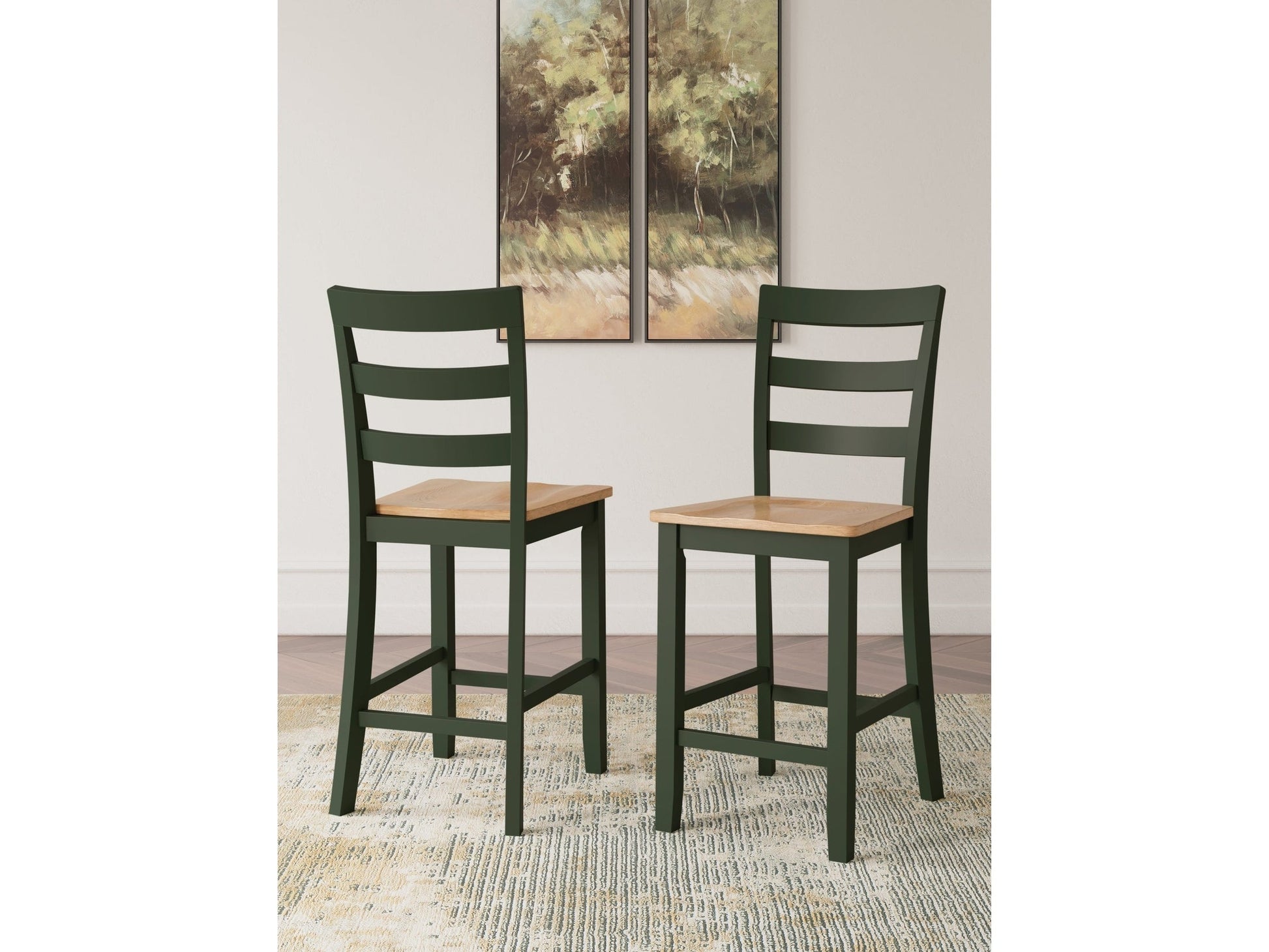 Gesthaven Natural/Green Counter Height Barstool (Set of 2)- Viva Furn