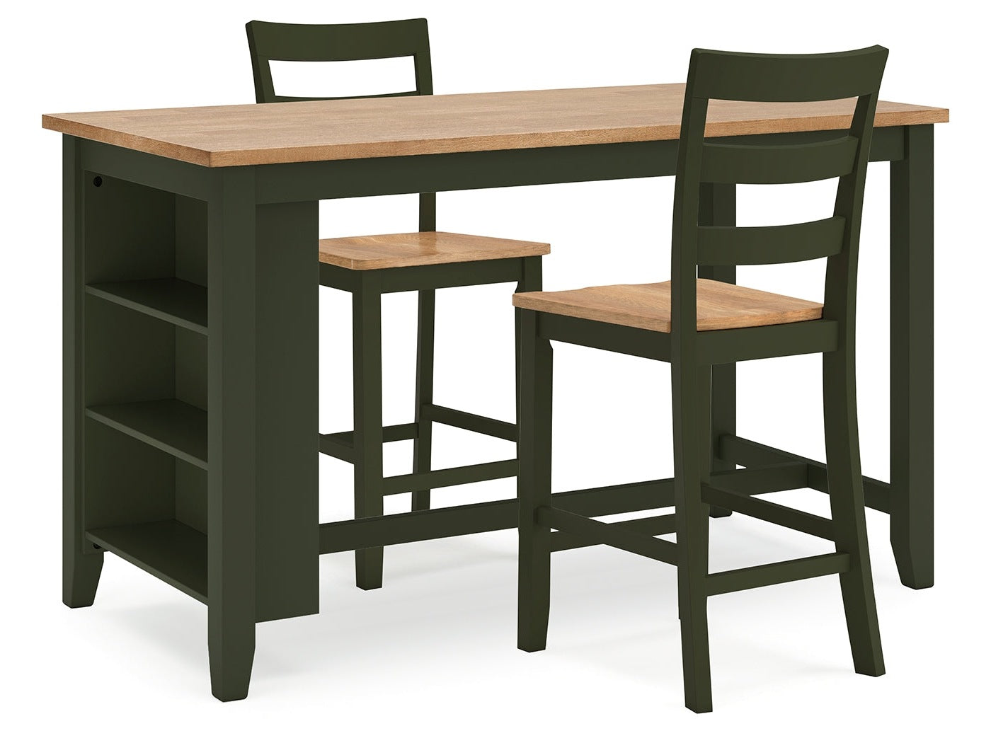 Gesthaven Natural/Green Counter Height Dining Table w/2 Barstools- Viva Furn