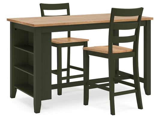 Gesthaven Natural/Green Counter Height Dining Table w/2 Barstools- Viva Furn