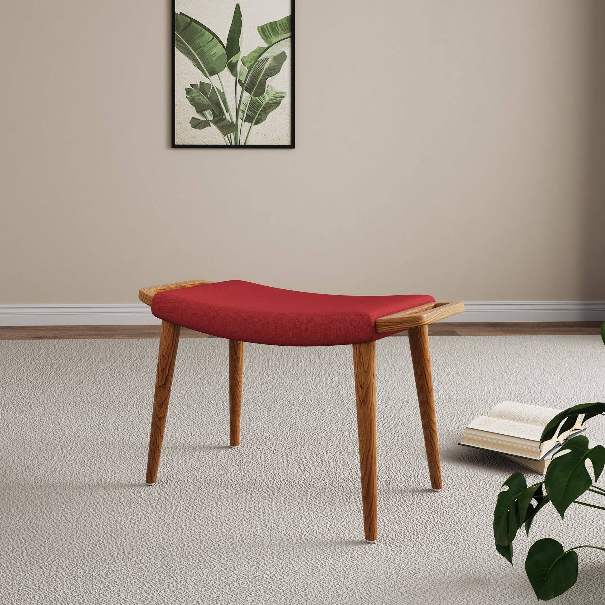 Geta Ottoman in Red and Antique Walnut - Ornate Home