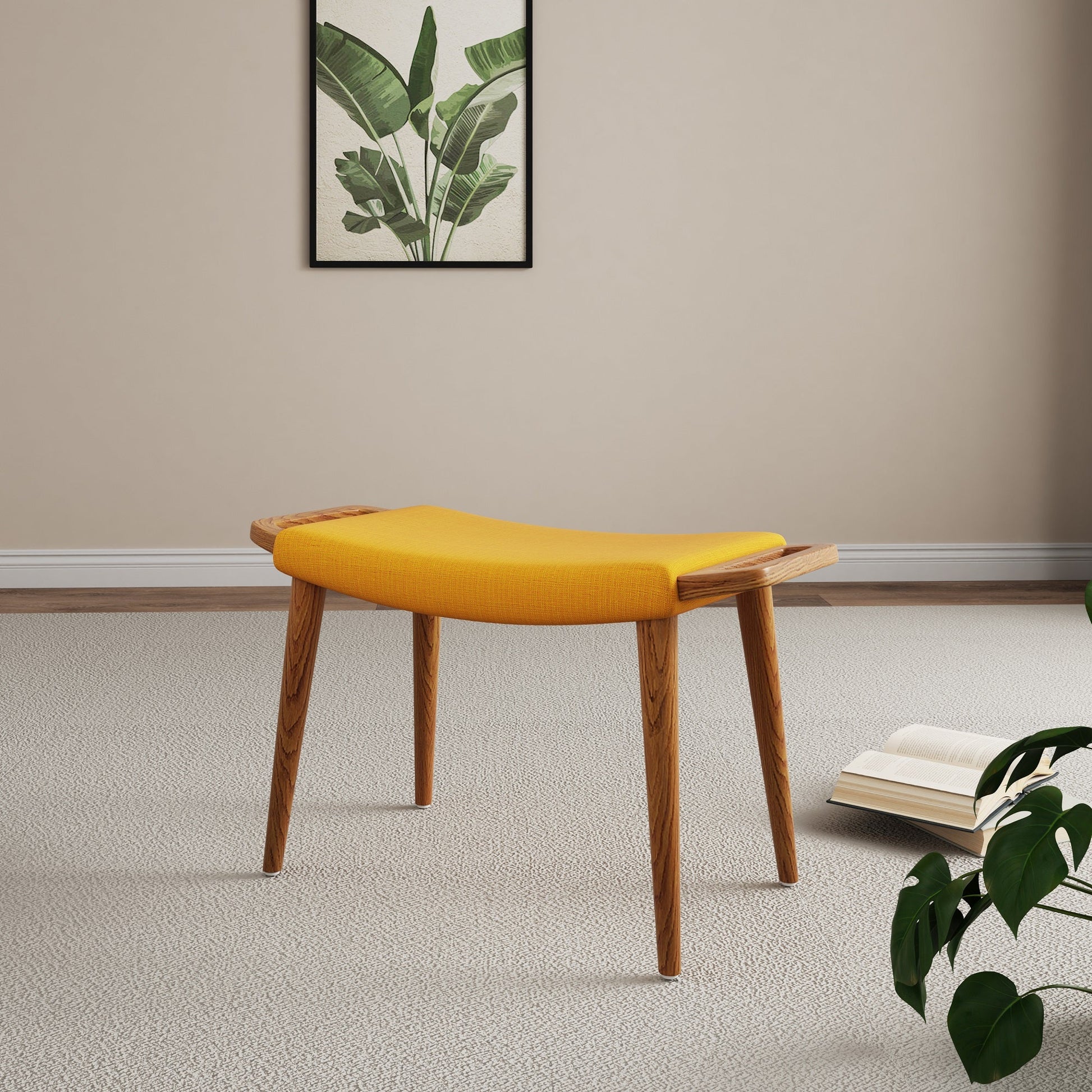 Geta Ottoman in Yellow and Antique Walnut - Ornate Home