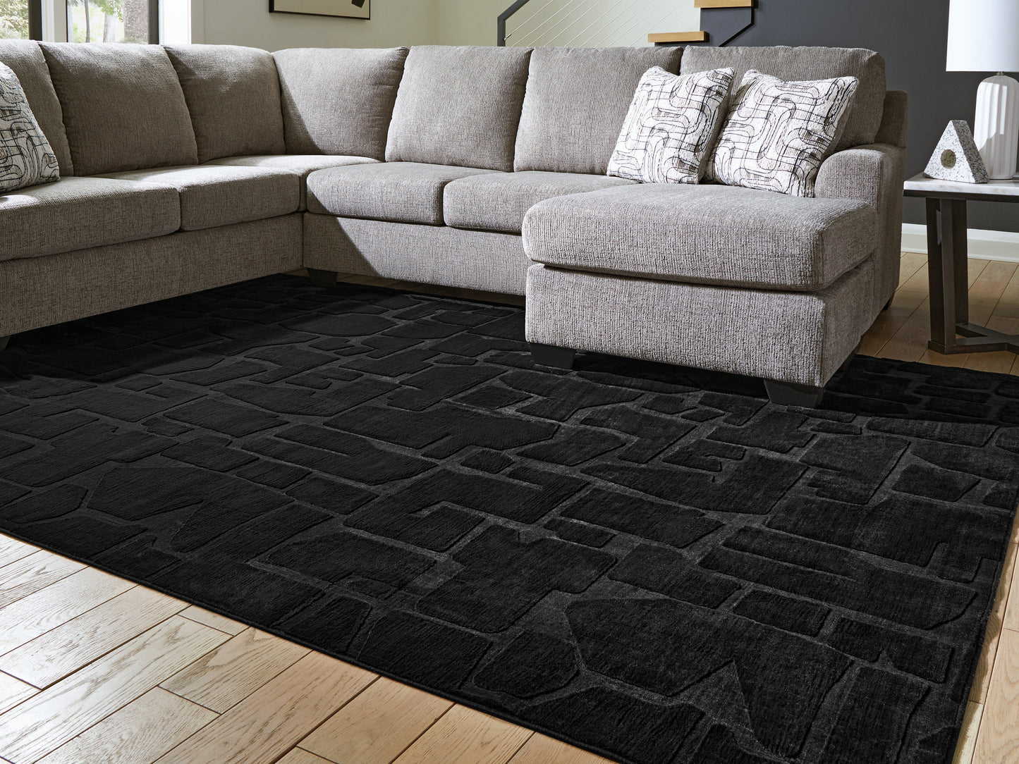 Gibbswell Black Washable Large Rug- Viva Furn