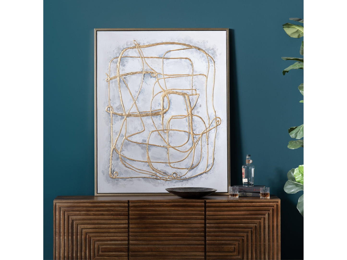 Gilded Lines Gold/Gray Canvas - Ornate Home