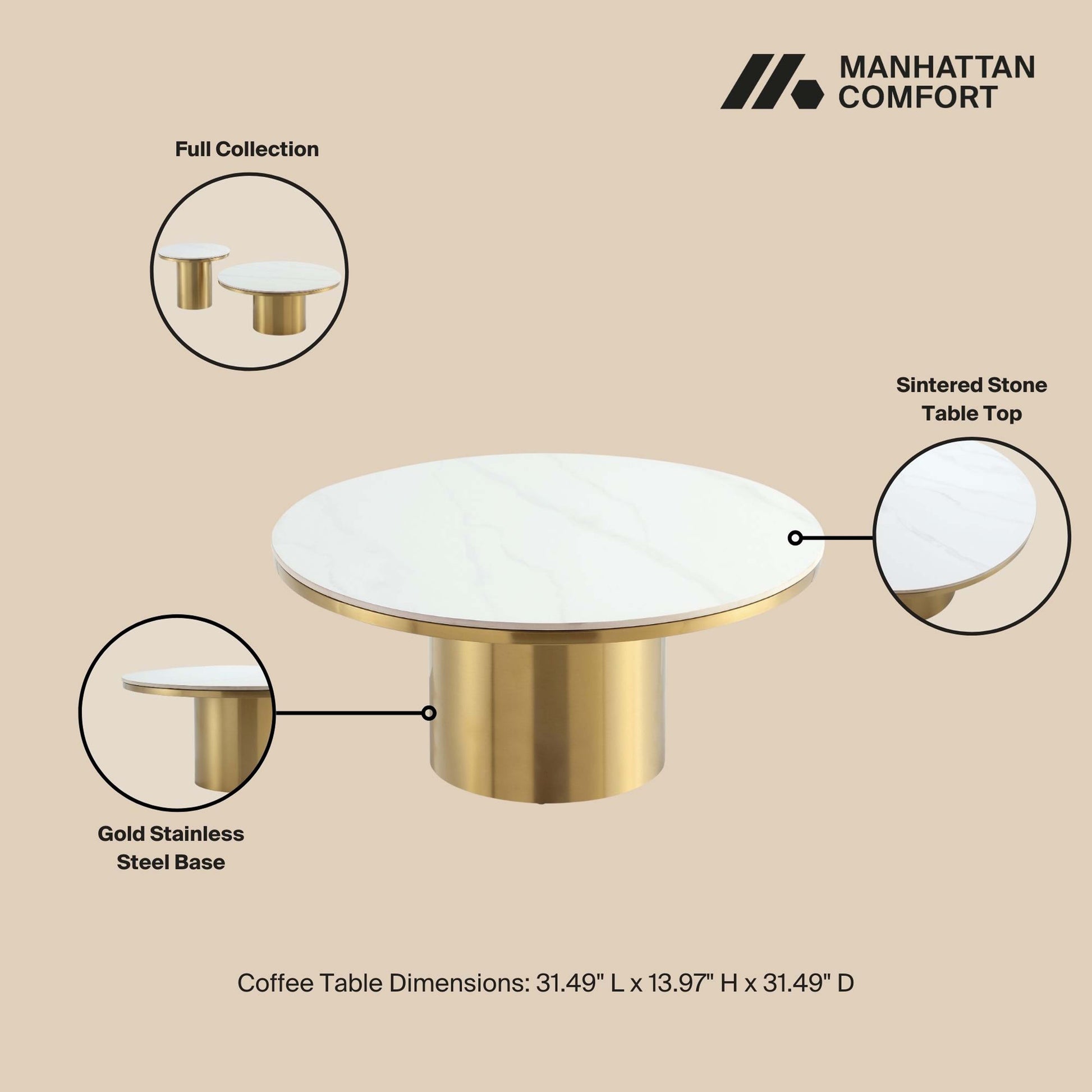 Glenn Coffee Table in Gold - Ornate Home