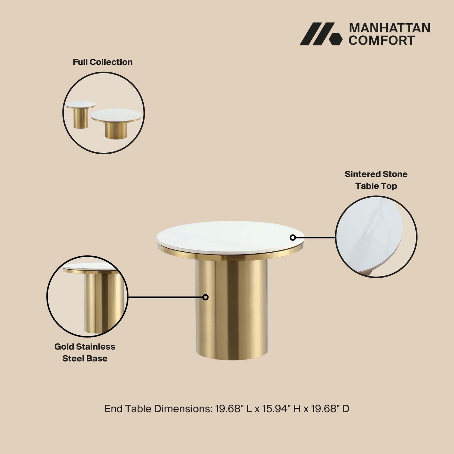 Glenn End Table in Gold - Ornate Home