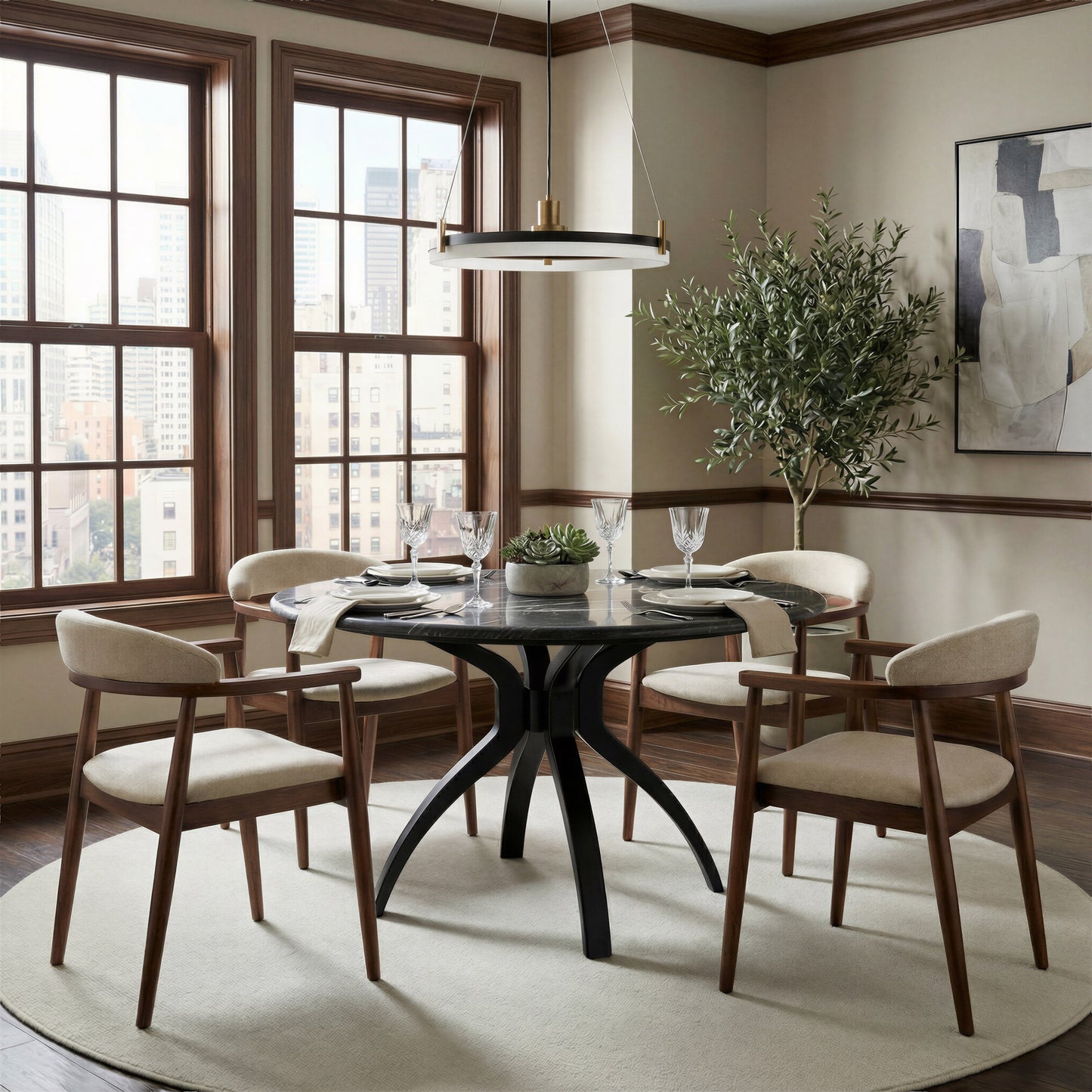 Goka Beige & Walnut Dining Chair - Ornate Home
