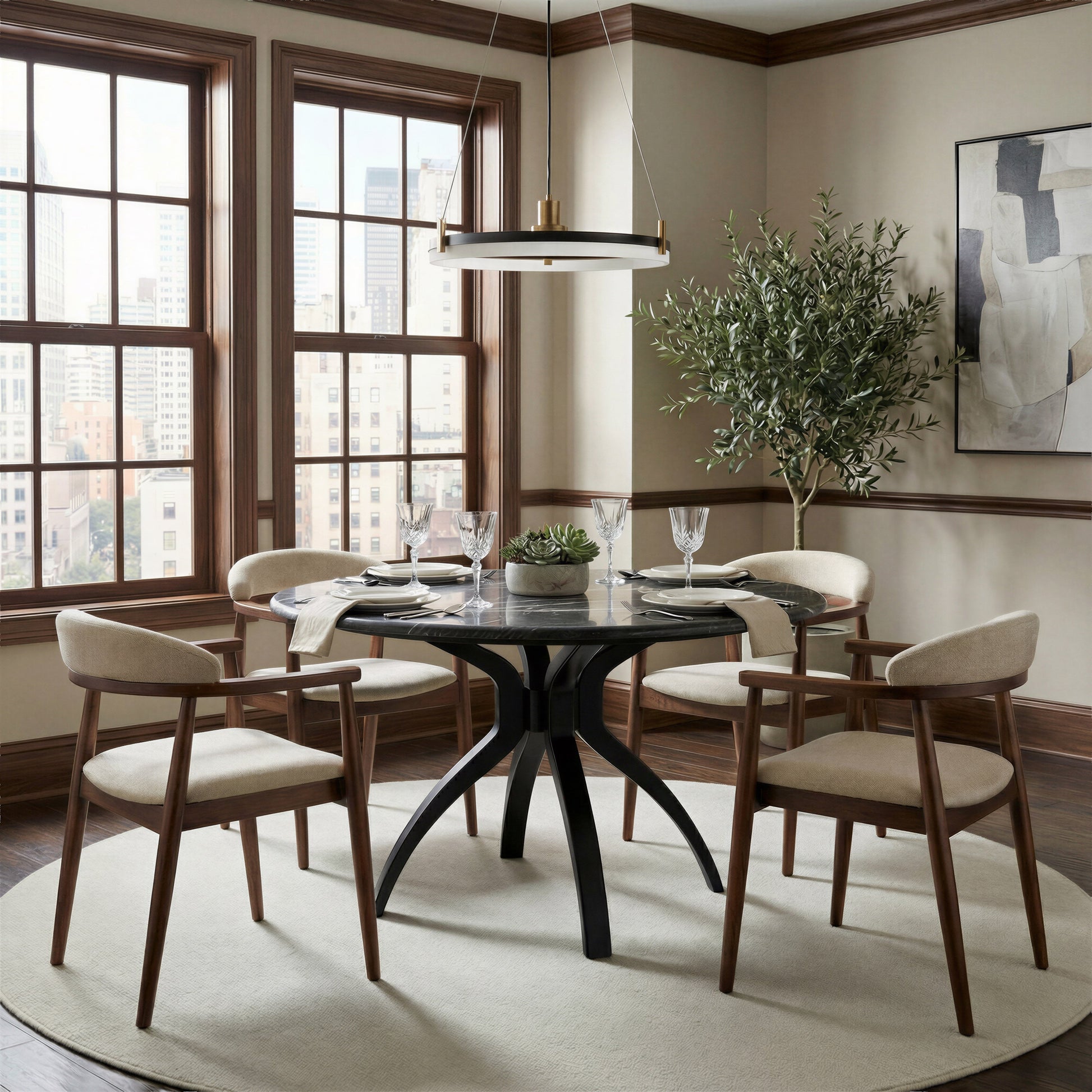 Goka Beige & Walnut Dining Chair - Ornate Home