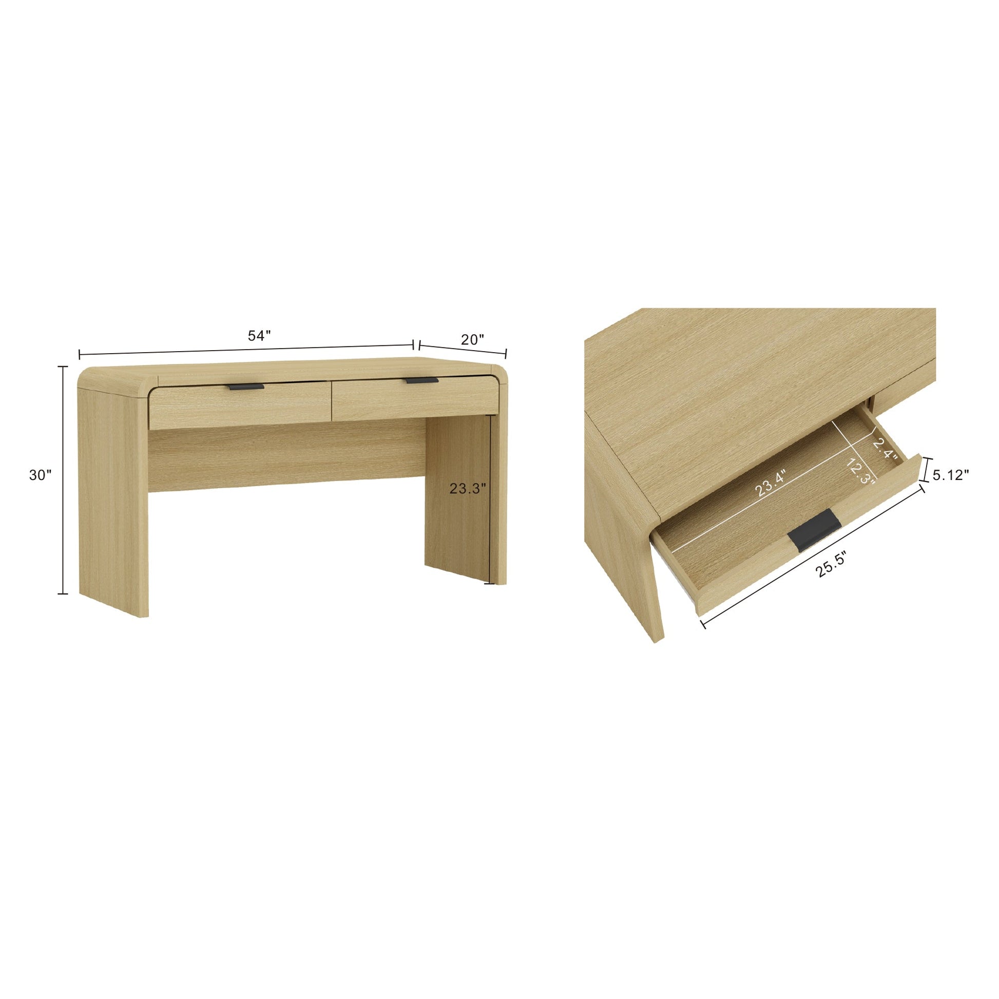 Grace 54" Home Office Desk in Natural Oak and Black - Ornate Home