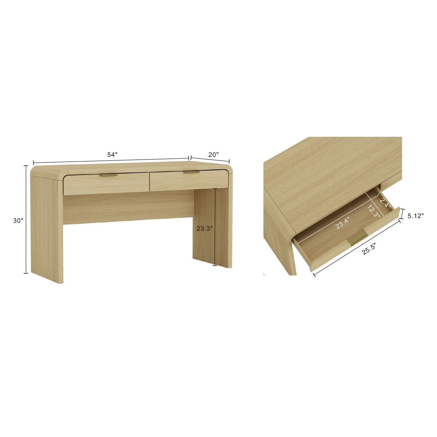 Grace 54" Home Office Desk in Natural Oak and Gold - Ornate Home