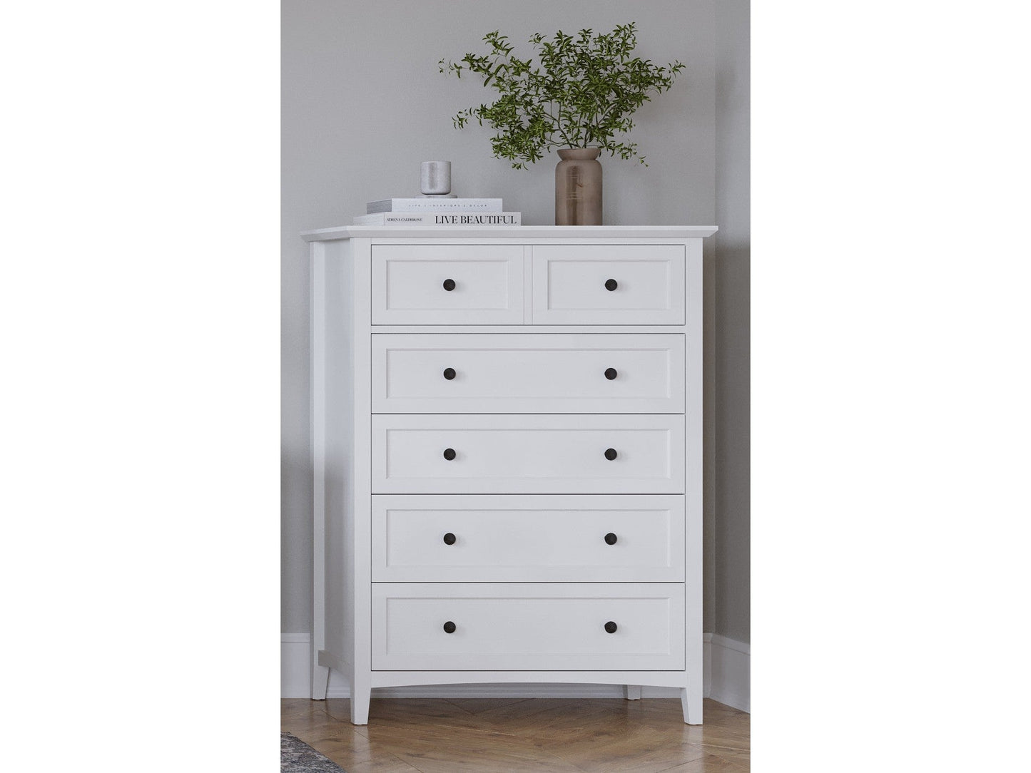Grace Five Drawer Chest in Snowfall White - Ornate Home