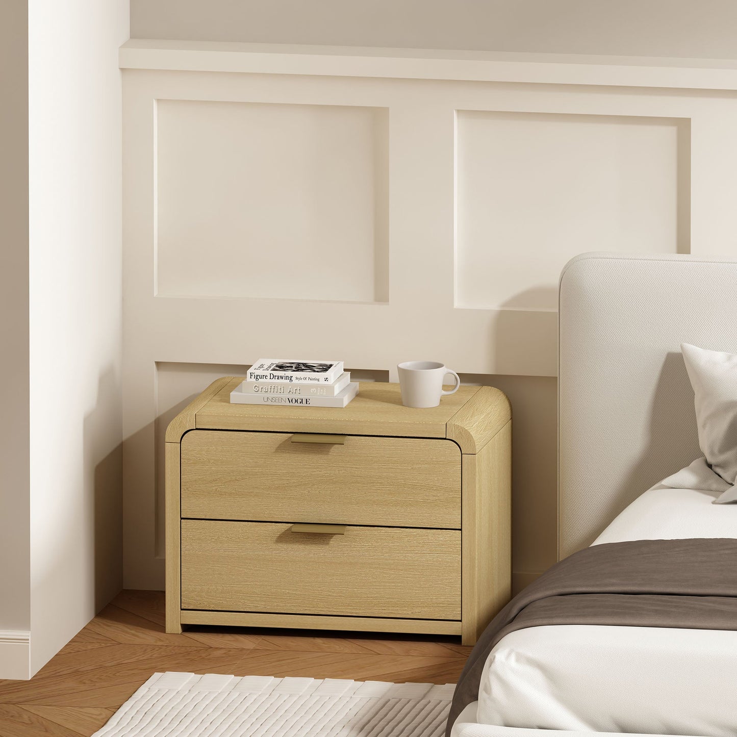 Grace Nightstand in Natural Oak and Gold - Ornate Home