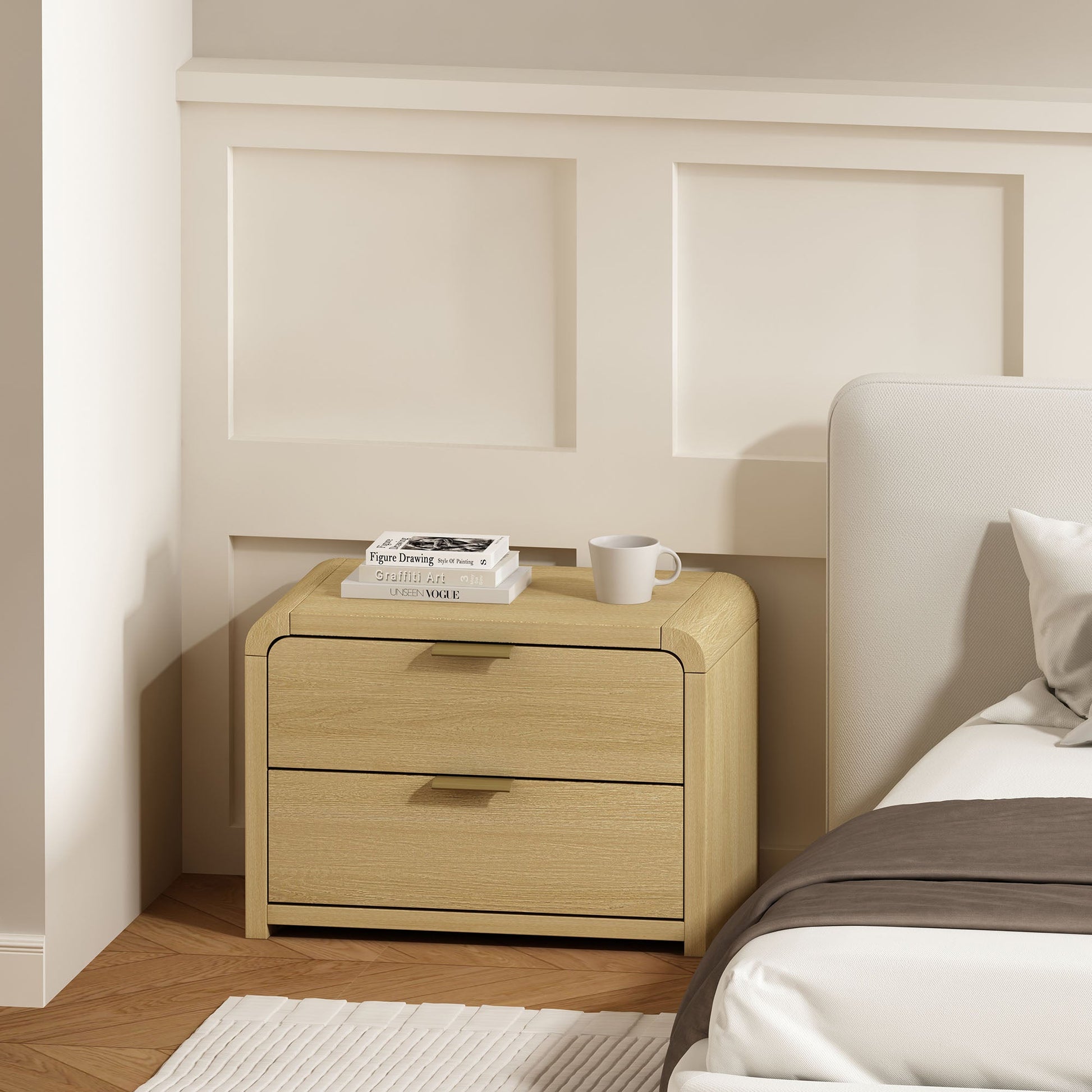 Grace Nightstand in Natural Oak and Gold - Ornate Home