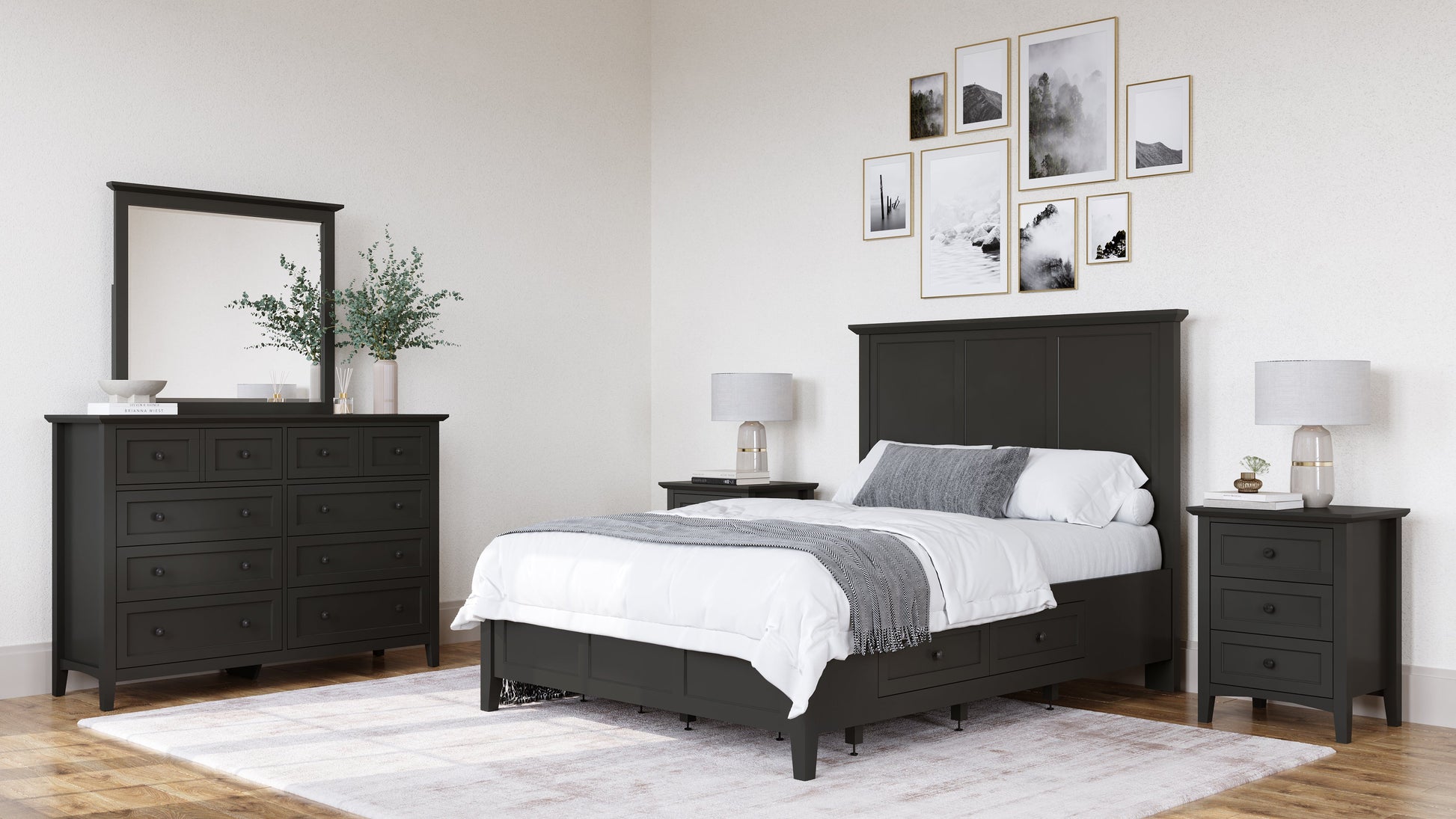 Grace Three Drawer Nightstand in Raven Black - Ornate Home